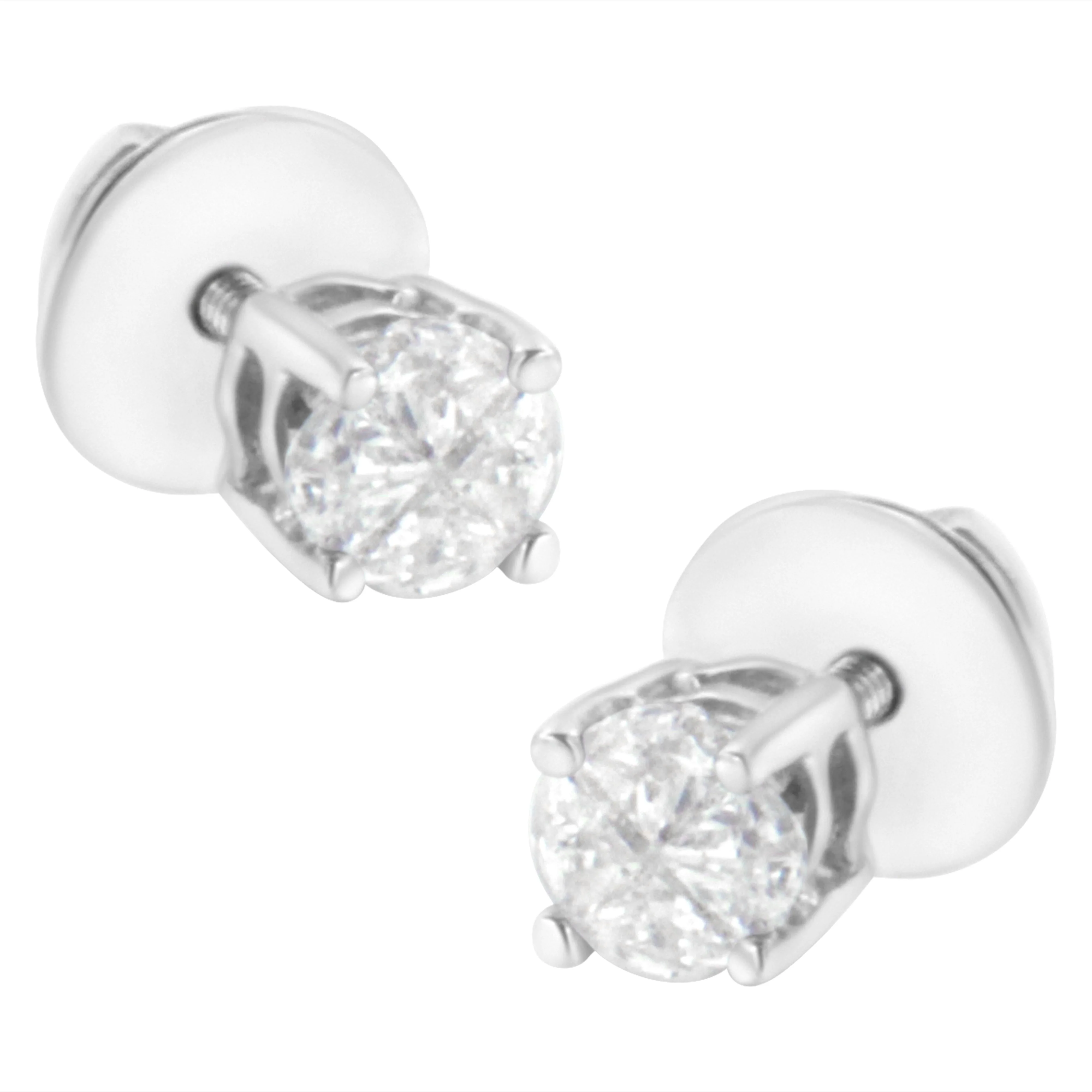 14K White Gold 1/2 Cttw Pie-Cut Diamond Solitaire Stud Earrings (H-I Color, SI1-SI2 Clarity) - Image 2