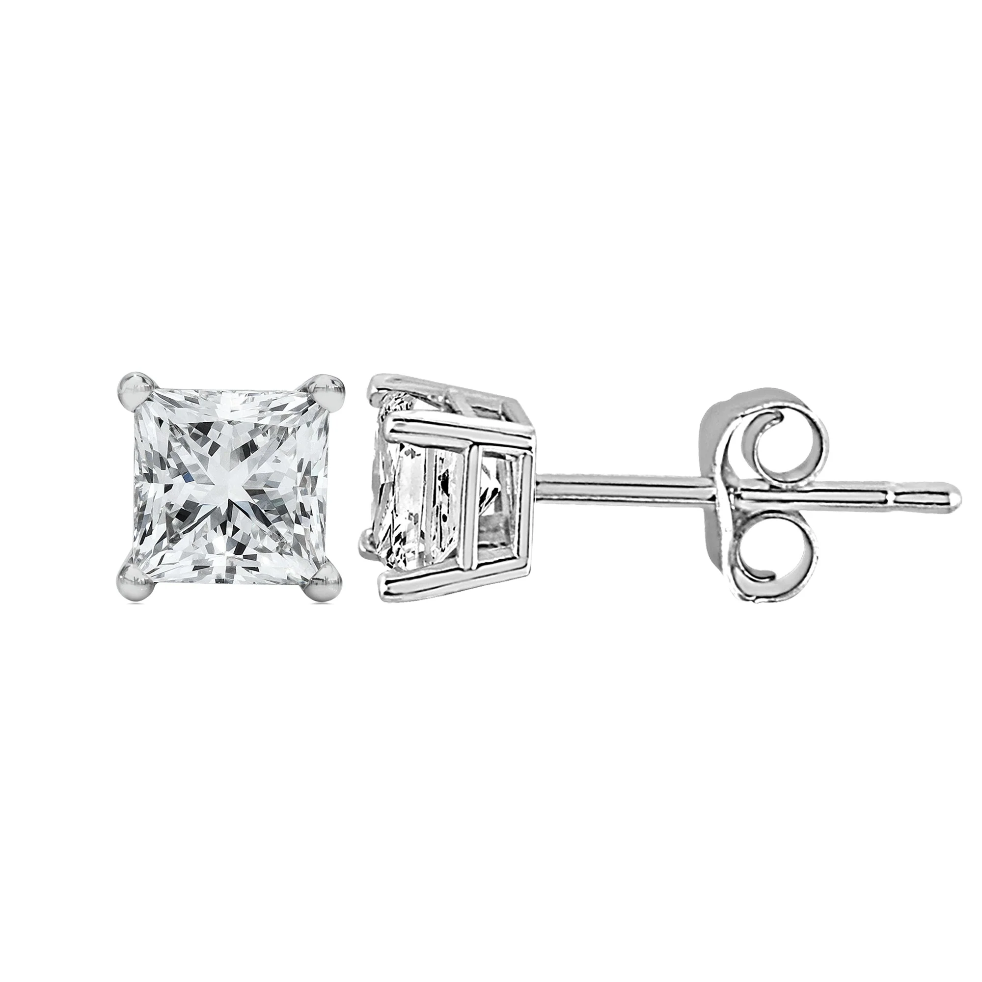 14K White Gold 1/2 Cttw Princess Cut Lab Grown Diamond Solitaire Stud Earrings (F-G Color, VS2-SI1 Clarity) - Image 3