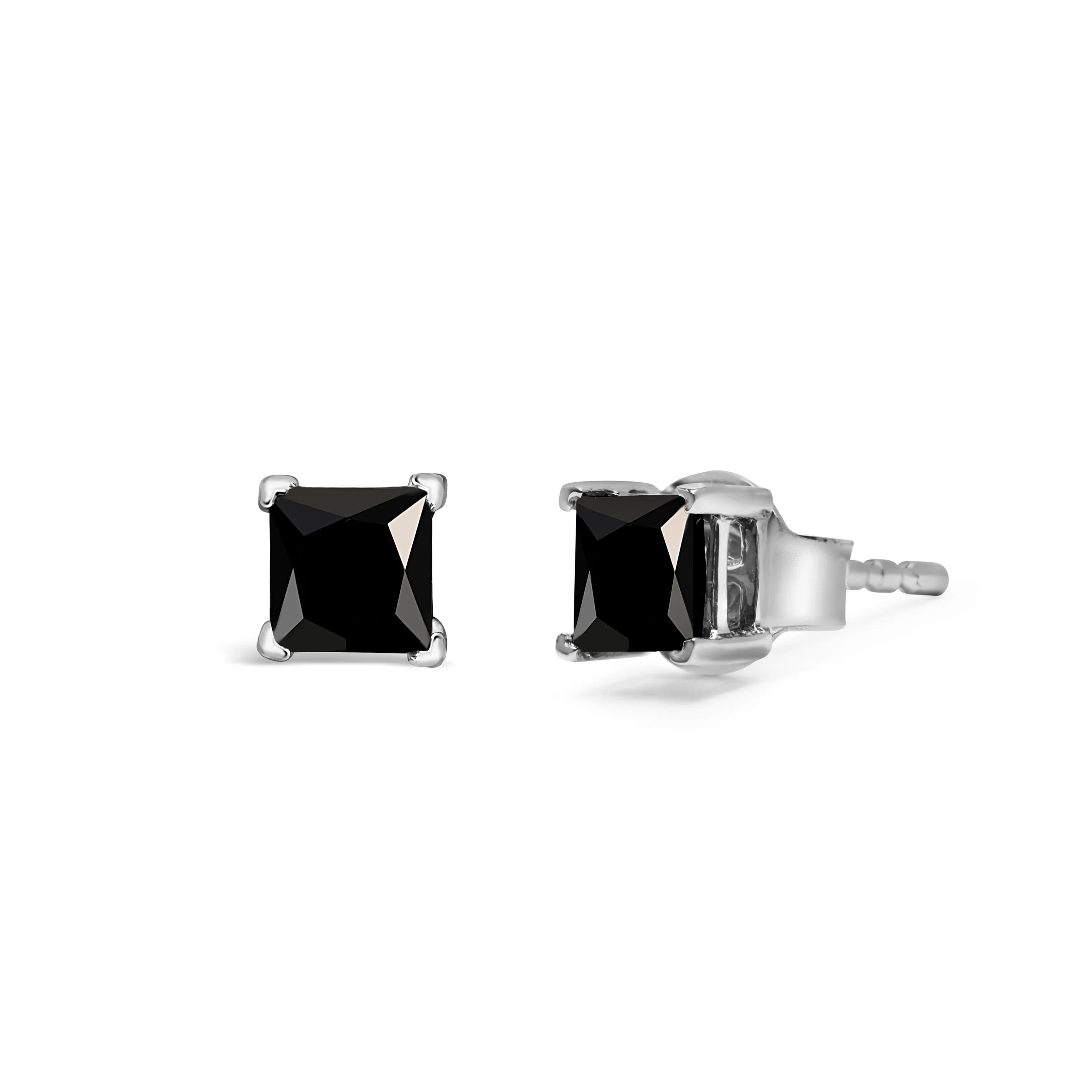 14K White Gold 1/2 Cttw Princess-Cut Treated Black Diamond Classic 4-Prong Stud Earrings with Push Backs (Fancy Color-Enhanced, I2-I3 Clarity) - Image 2
