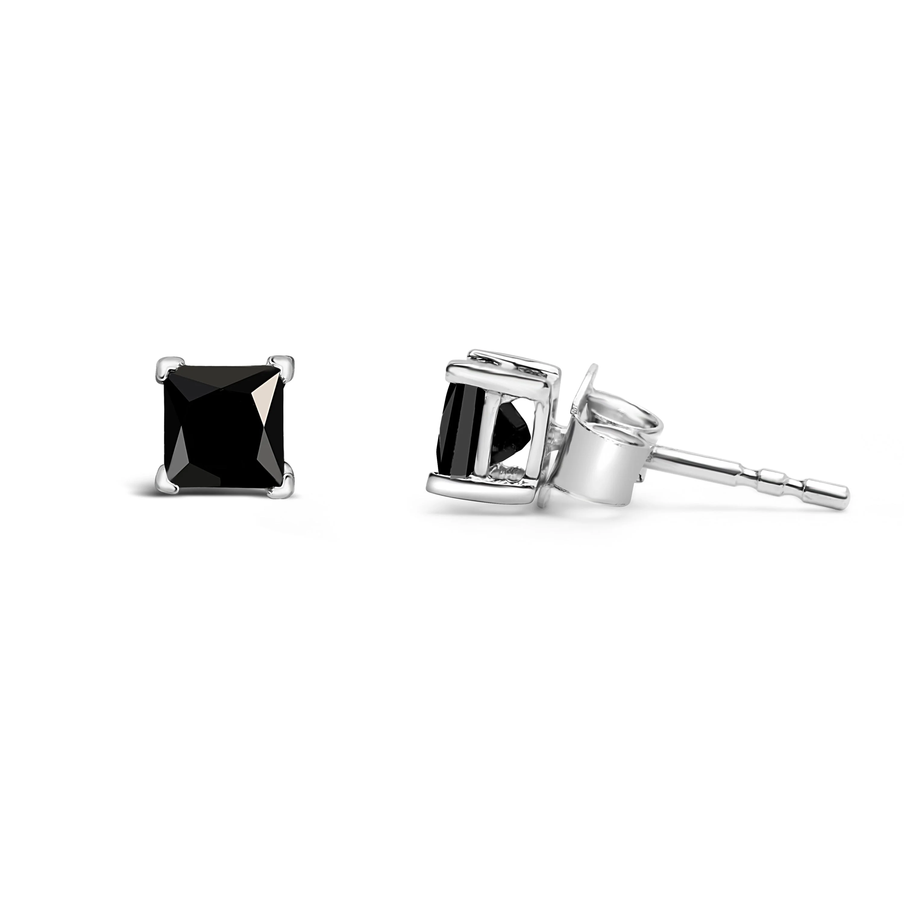 14K White Gold 1/2 Cttw Princess-Cut Treated Black Diamond Classic 4-Prong Stud Earrings with Push Backs (Fancy Color-Enhanced, I2-I3 Clarity) - Image 3