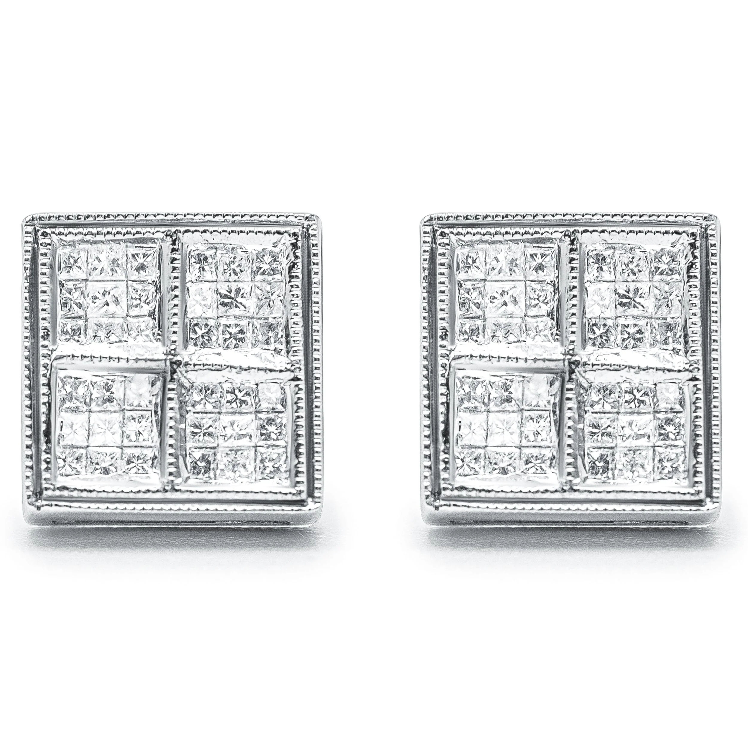 14K White Gold 1/2 Cttw Princess Diamond Composite Box Shape Milgrain Stud Earrings (H-I Color, SI1-SI2 Clarity) - Image 7