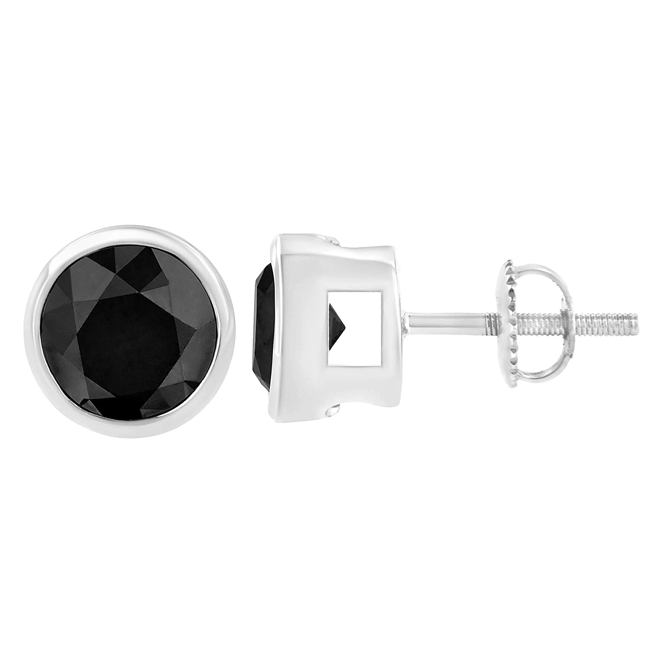 14K White Gold 1/2 Cttw Round Brilliant-Cut Black Diamond Bezel-Set Stud Earrings with Screw Backs (Fancy Color-Enhanced, I2-I3 Clarity) - Image 3