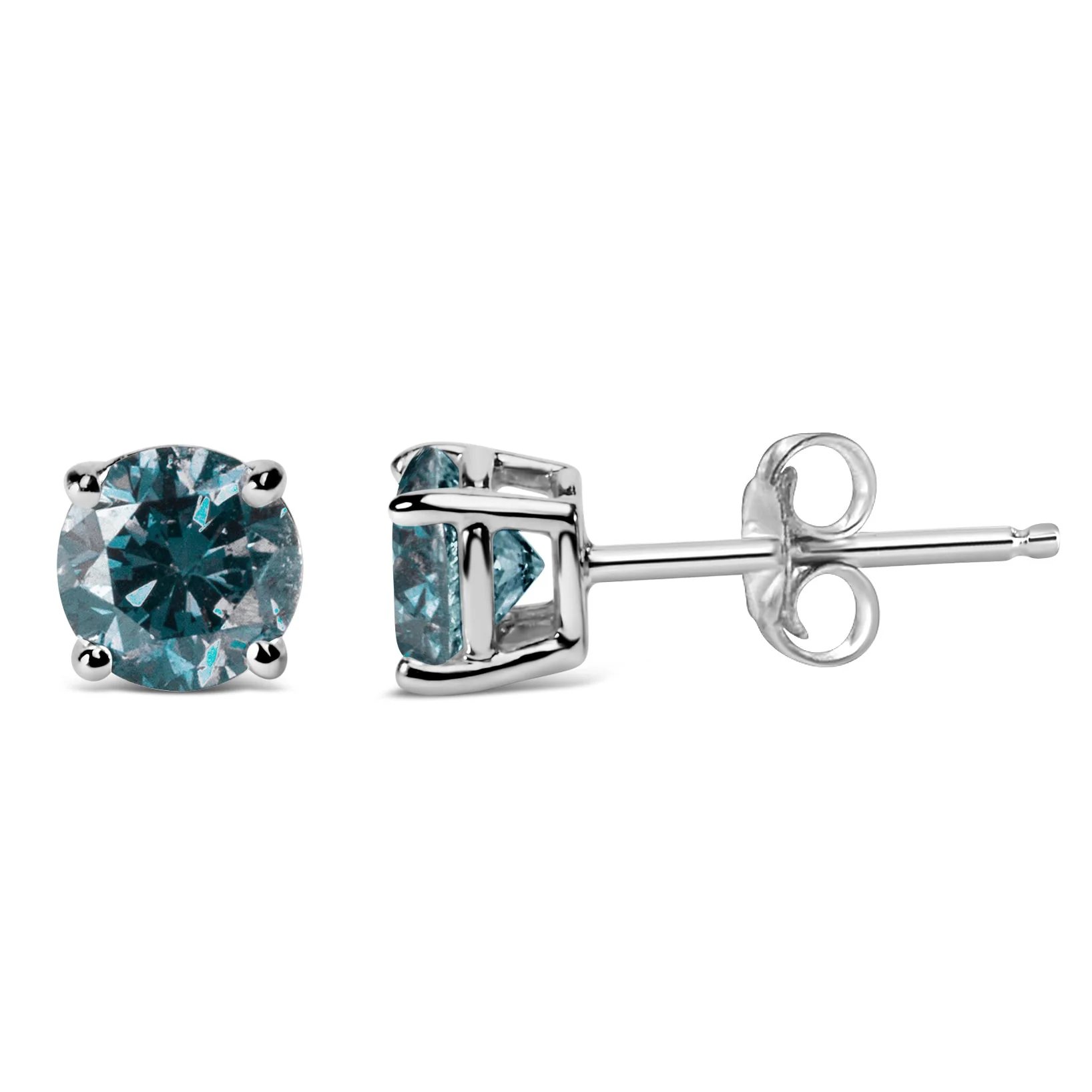 14K White Gold 1/2 Cttw Round Brilliant Cut Lab Grown Blue Diamond 4-Prong Classic Solitaire Stud Earrings (Blue Color, VVS2-VS1 Clarity) - Image 2