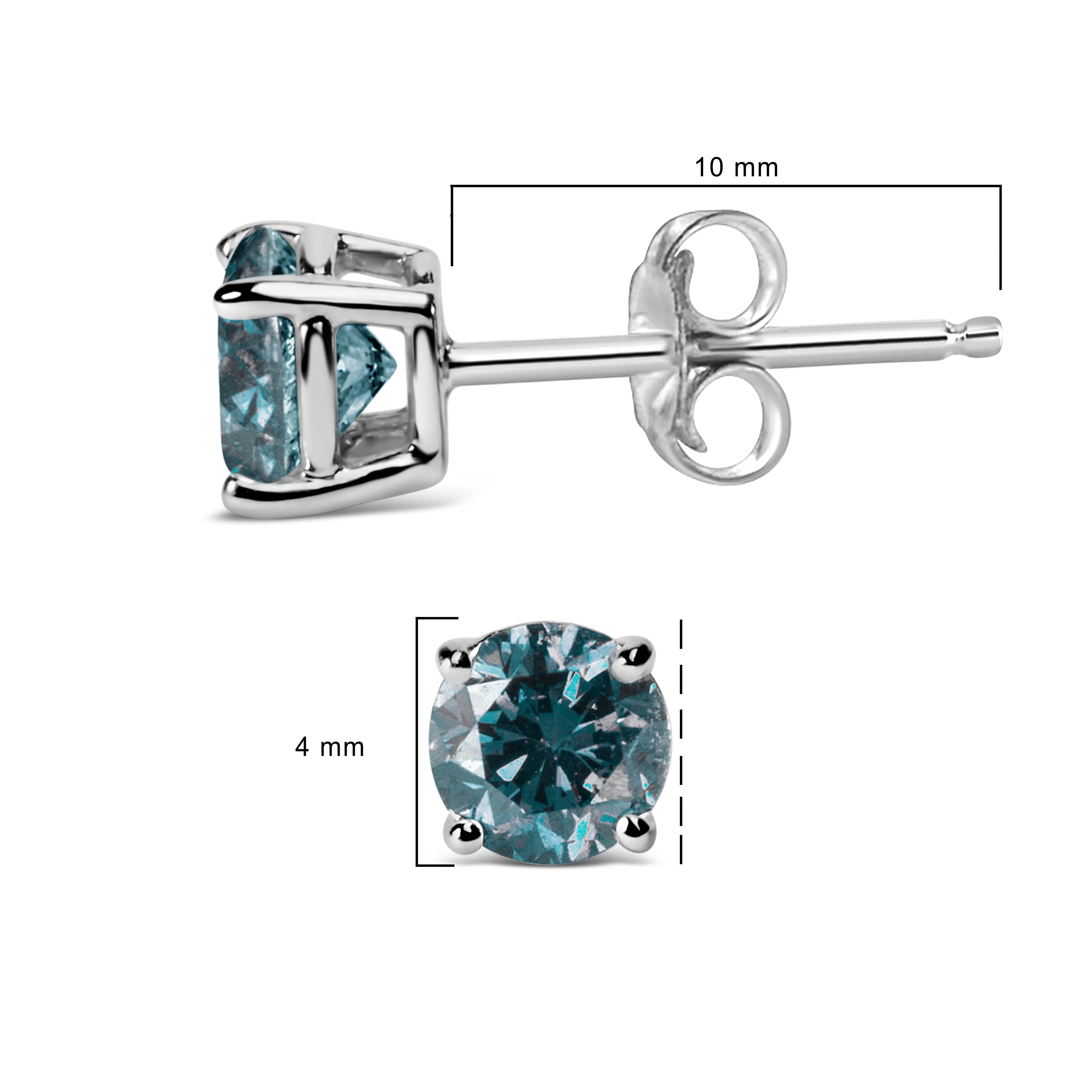 14K White Gold 1/2 Cttw Round Brilliant Cut Lab Grown Blue Diamond 4-Prong Classic Solitaire Stud Earrings (Blue Color, VVS2-VS1 Clarity) - Image 4