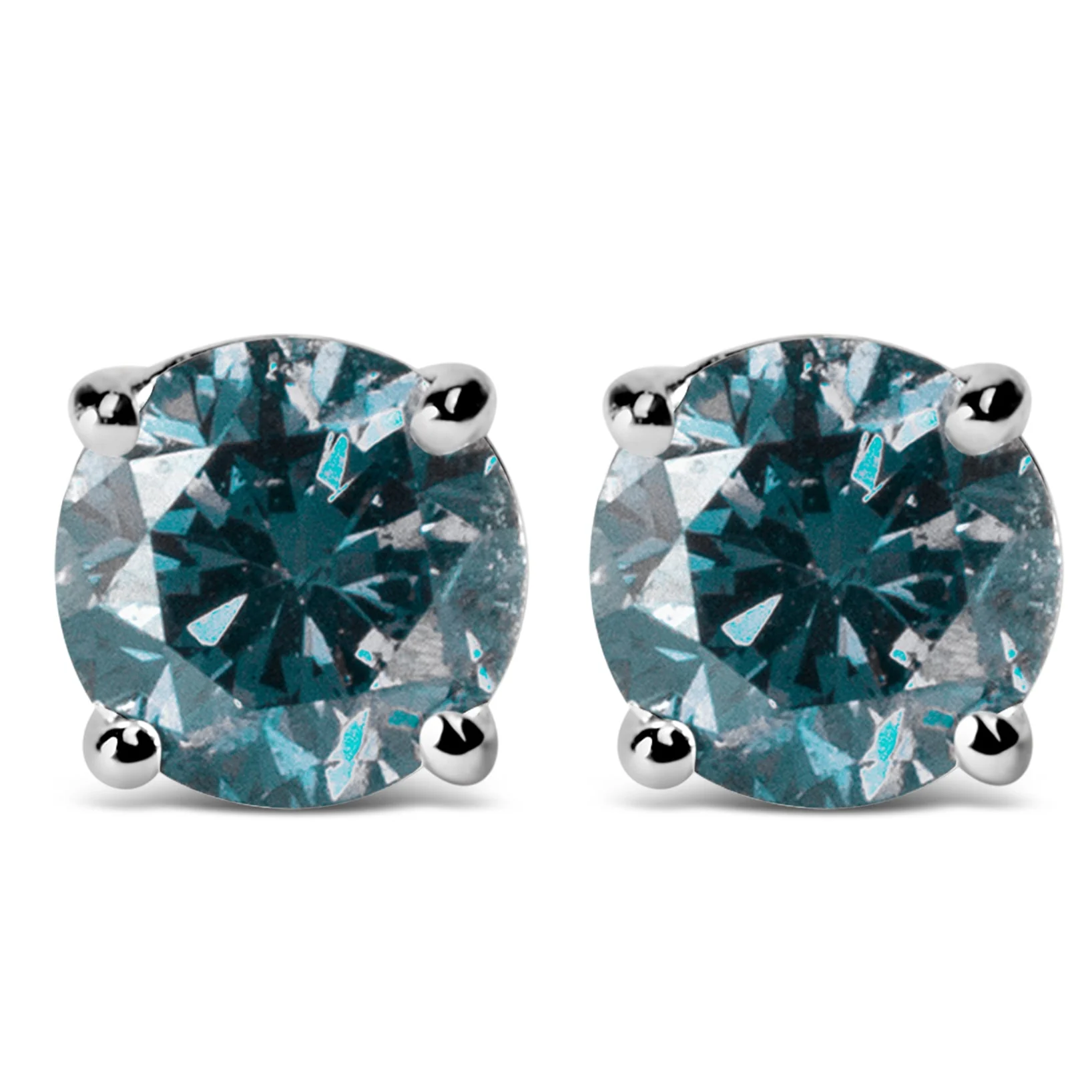 14K White Gold 1/2 Cttw Round Brilliant Cut Lab Grown Blue Diamond 4-Prong Classic Solitaire Stud Earrings (Blue Color, VVS2-VS1 Clarity) - Image 5
