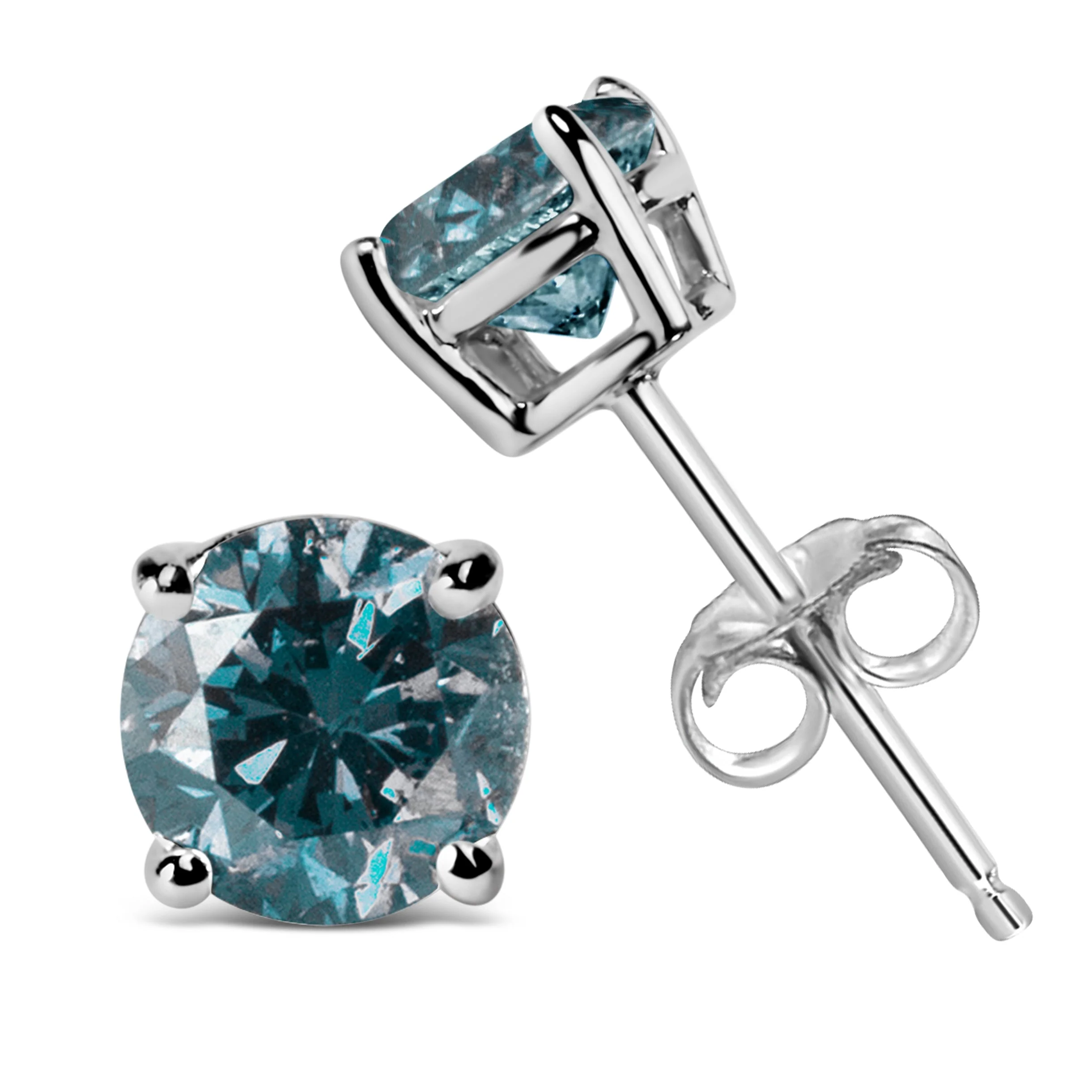 14K White Gold 1/2 Cttw Round Brilliant Cut Lab Grown Blue Diamond 4-Prong Classic Solitaire Stud Earrings (Blue Color, VVS2-VS1 Clarity) - Image 7