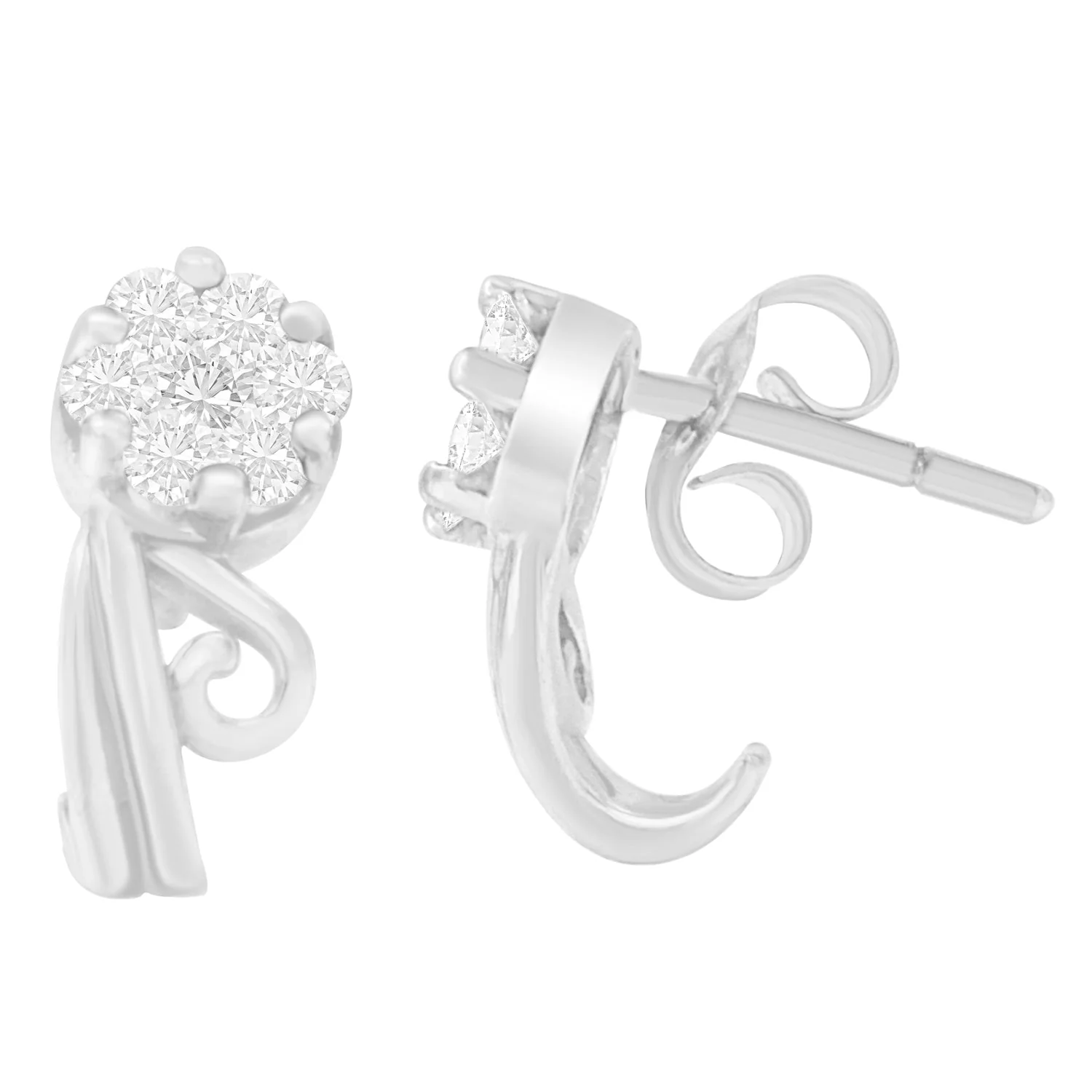 14K White Gold 1/2 cttw Round Cut Diamond Earrings (H-I, I1-I2) - Image 2