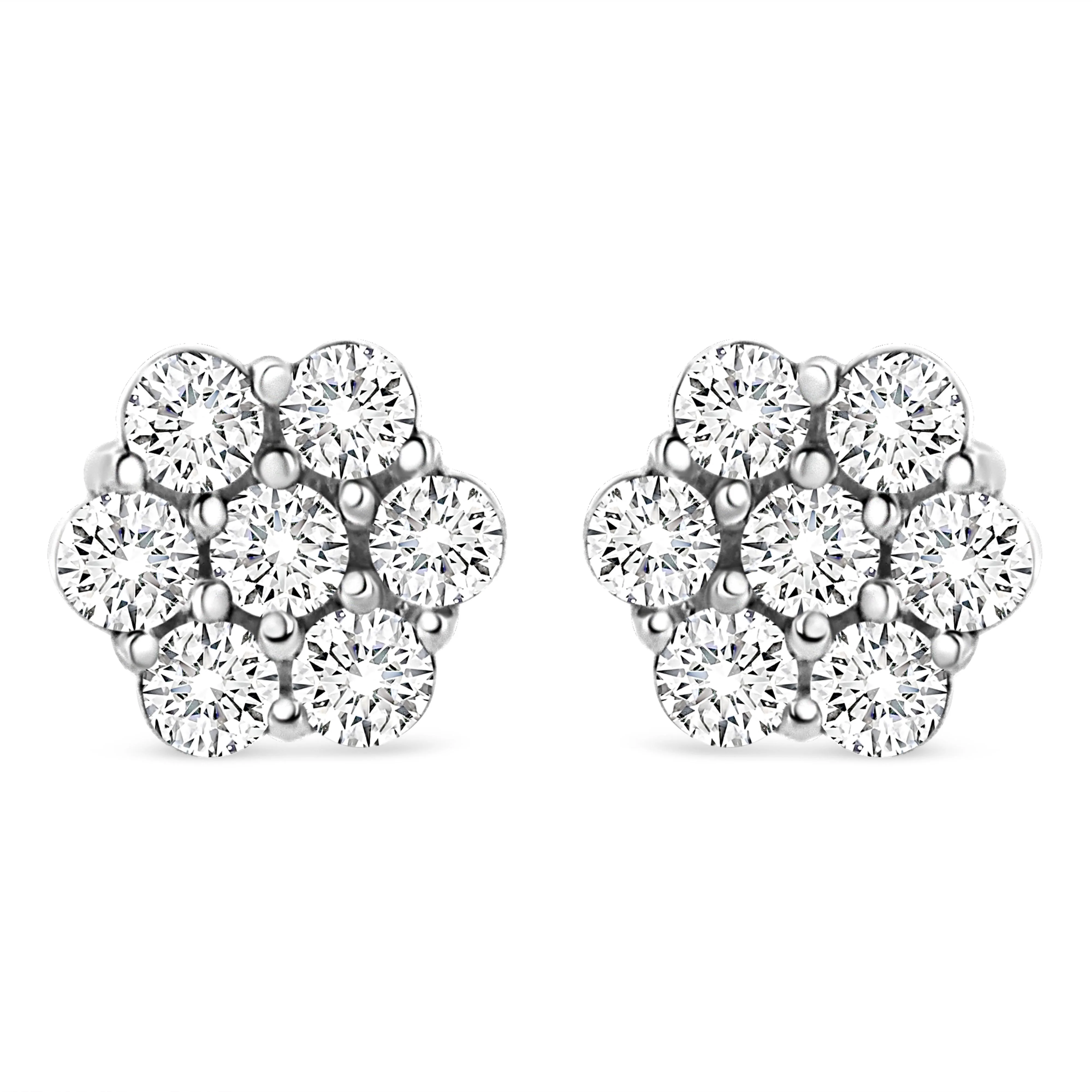 14K White Gold 1/2 cttw Round-Cut Diamond Floral Stud Earrings (I-J Color, SI2-I1 Clarity)