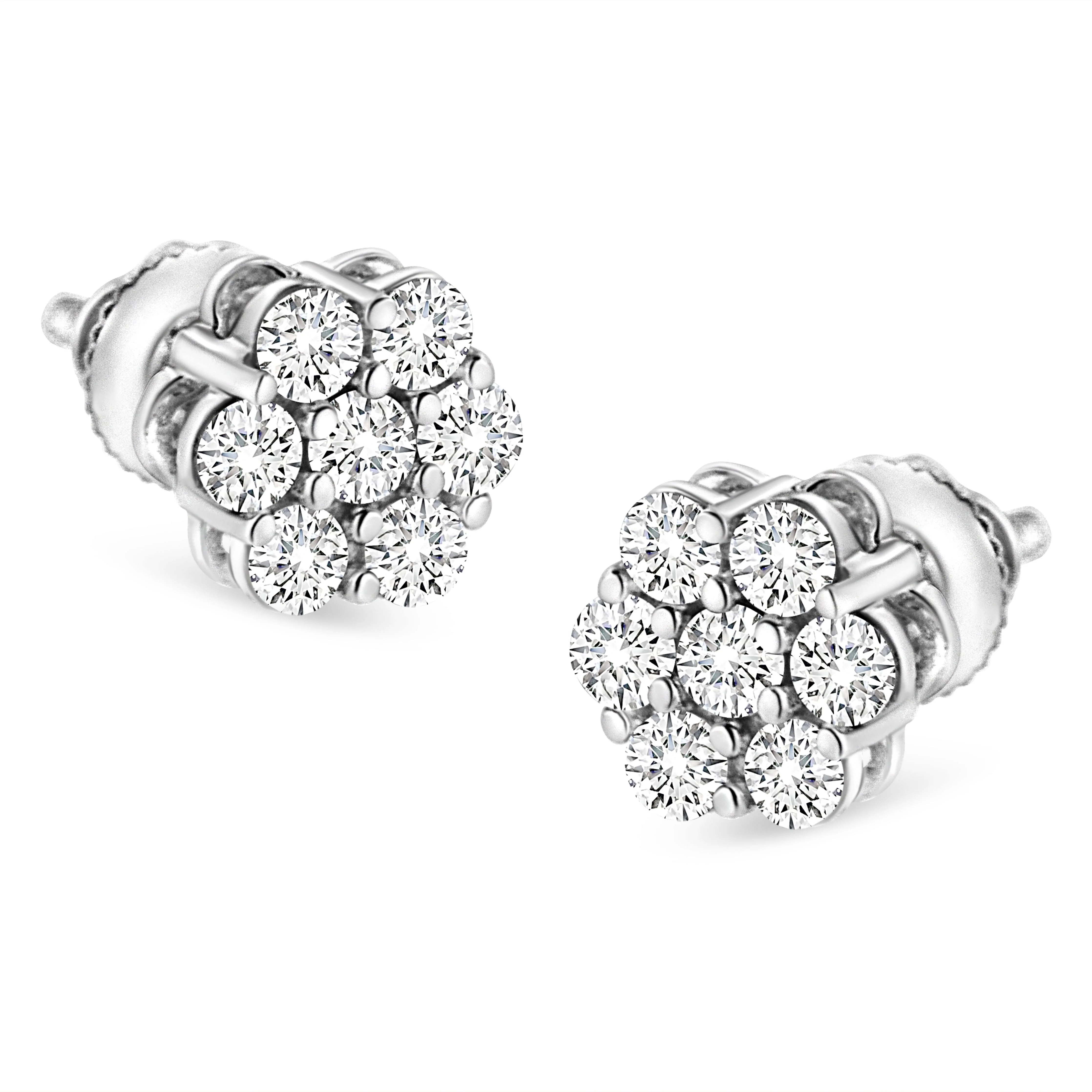 14K White Gold 1/2 cttw Round-Cut Diamond Floral Stud Earrings (I-J Color, SI2-I1 Clarity) - Image 6