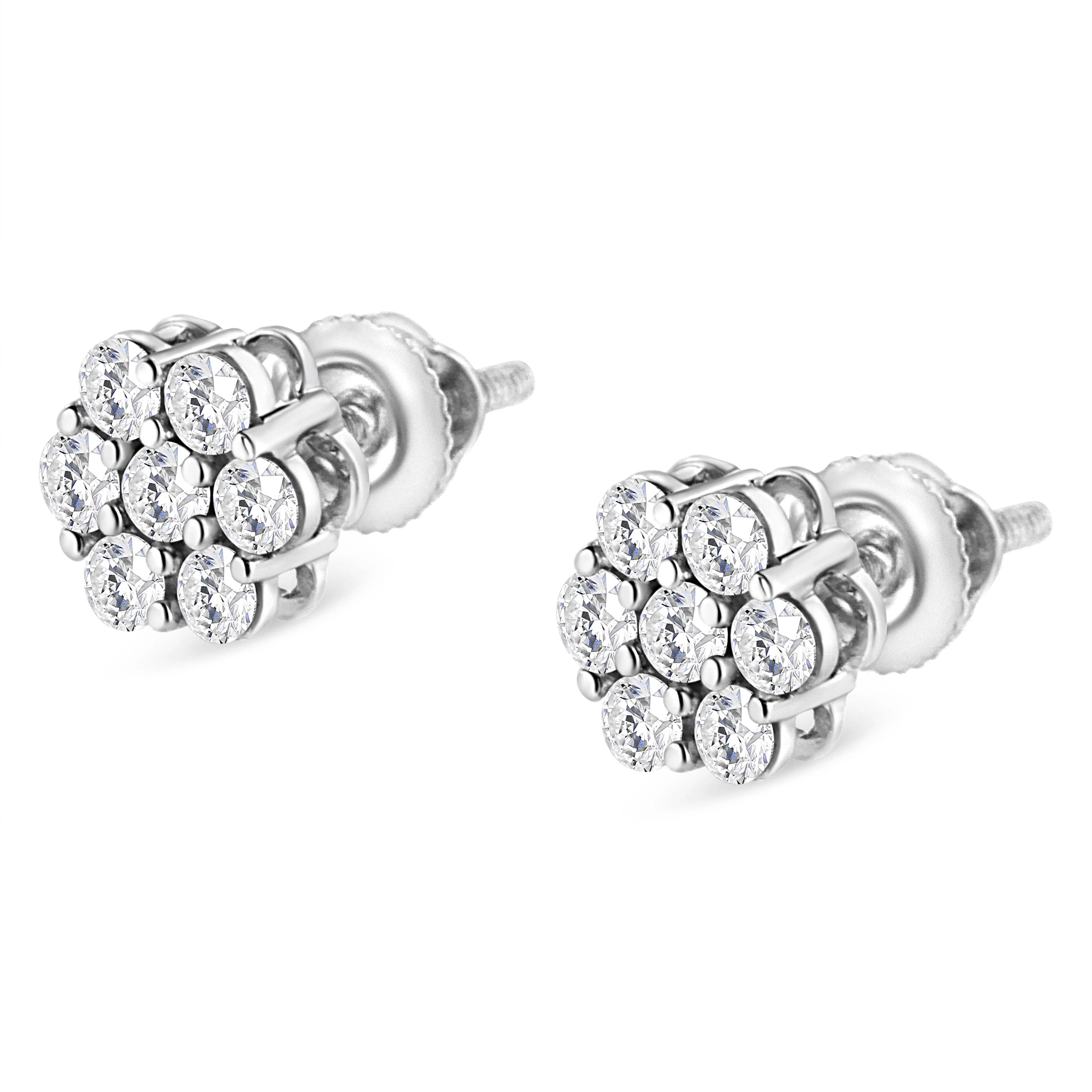 14K White Gold 1/2 cttw Round-Cut Diamond Floral Stud Earrings (I-J Color, SI2-I1 Clarity) - Image 8