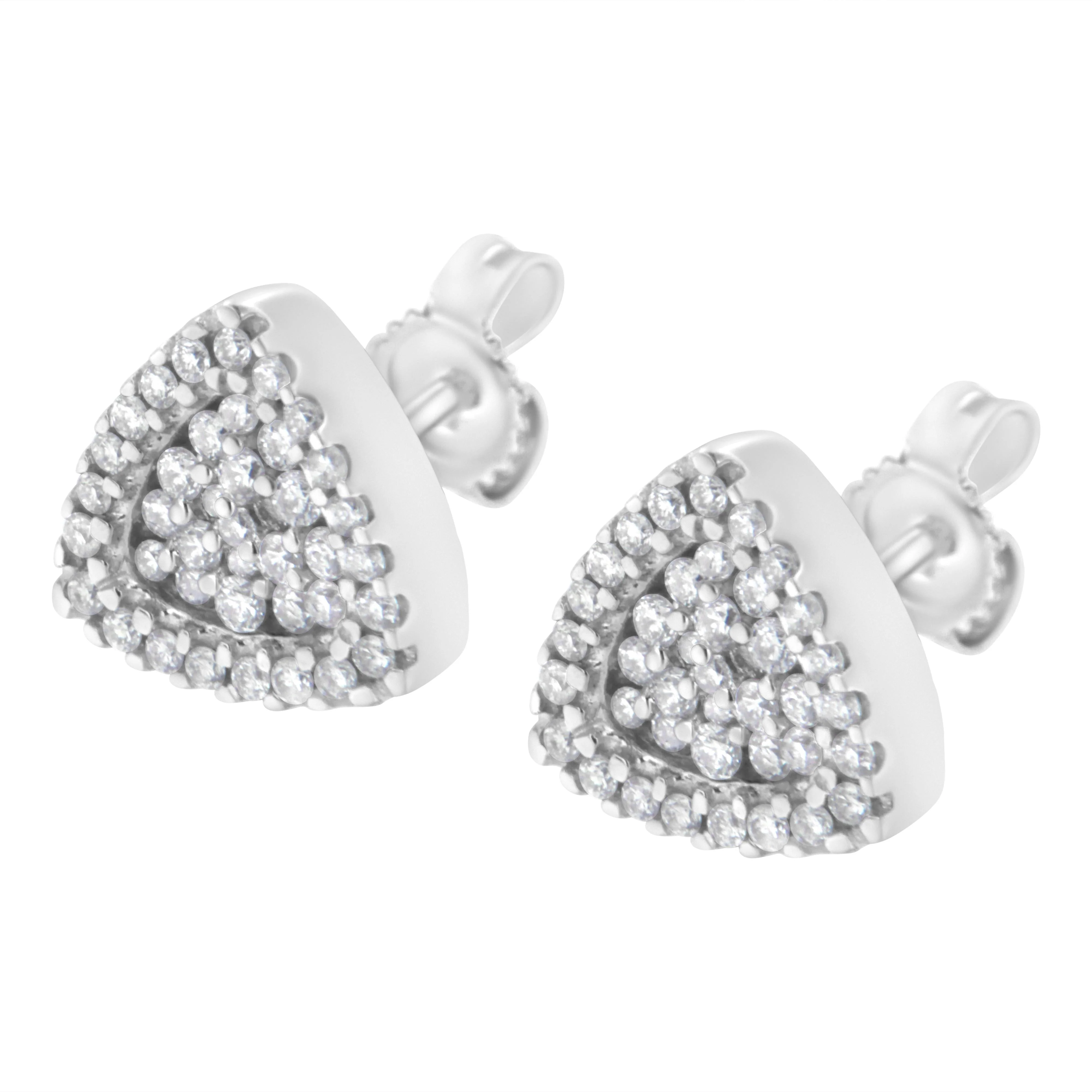 14K White Gold 1/2 cttw Trillion Shaped Diamond Stud Earrings (H-I Clarity, SI2-I1 Color) - Image 3