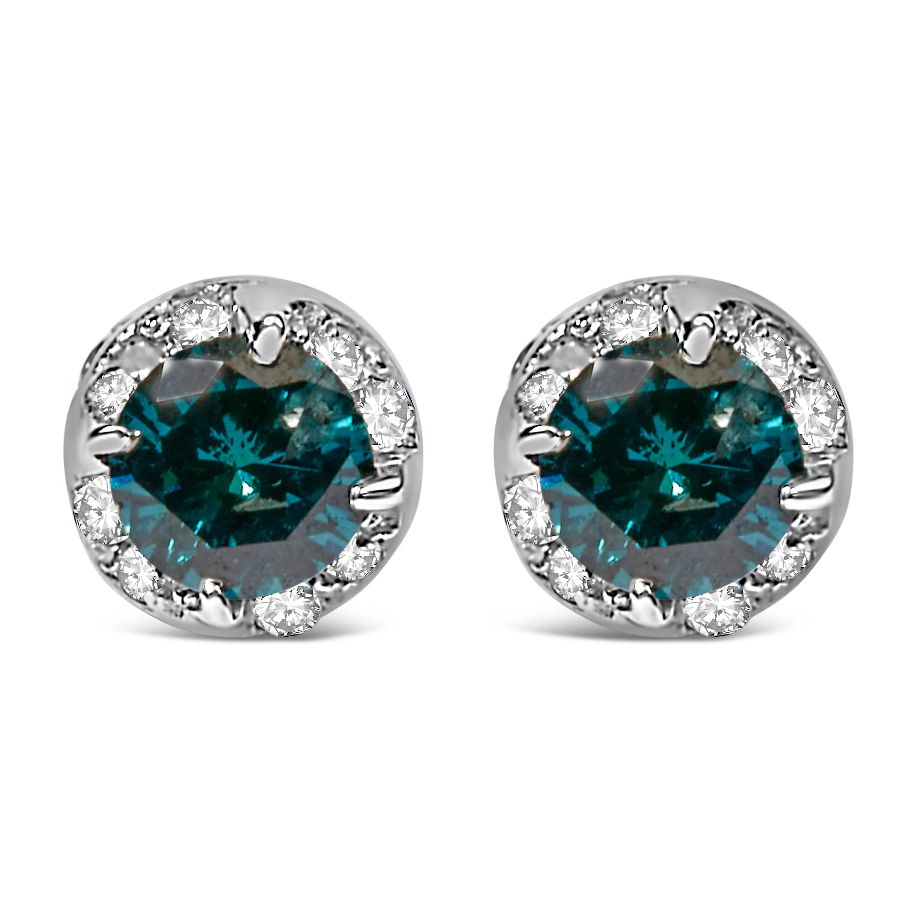 14K White Gold 1/2 cttw White and Treated Blue Round Diamond Earrings (I-J I2-I3) - Image 5