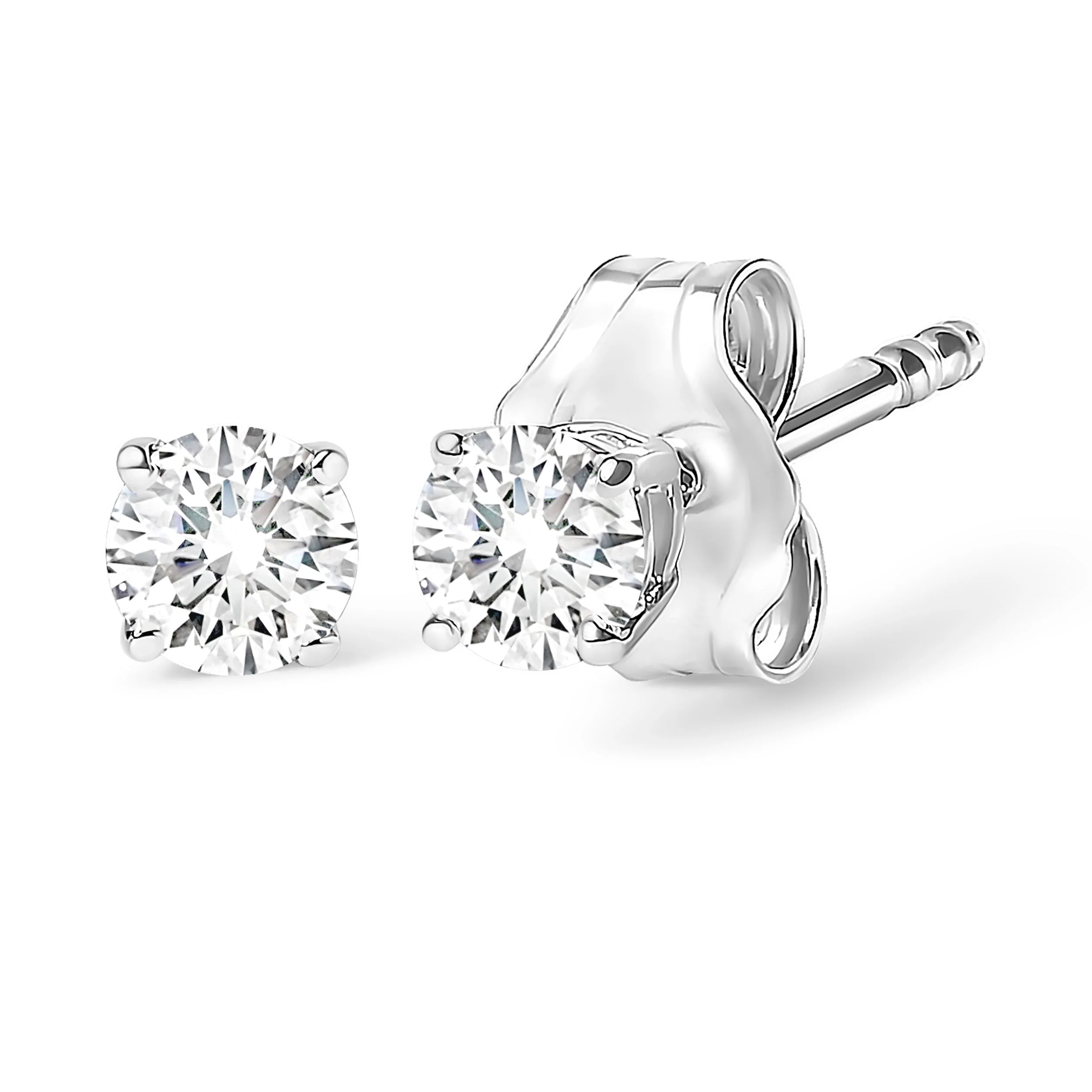 14K White Gold 1/3 Cttw Round Brilliant-Cut Near Colorless Diamond Classic 4-Prong Stud Earrings (J-K Color, I1-I2 Clarity) - Image 5