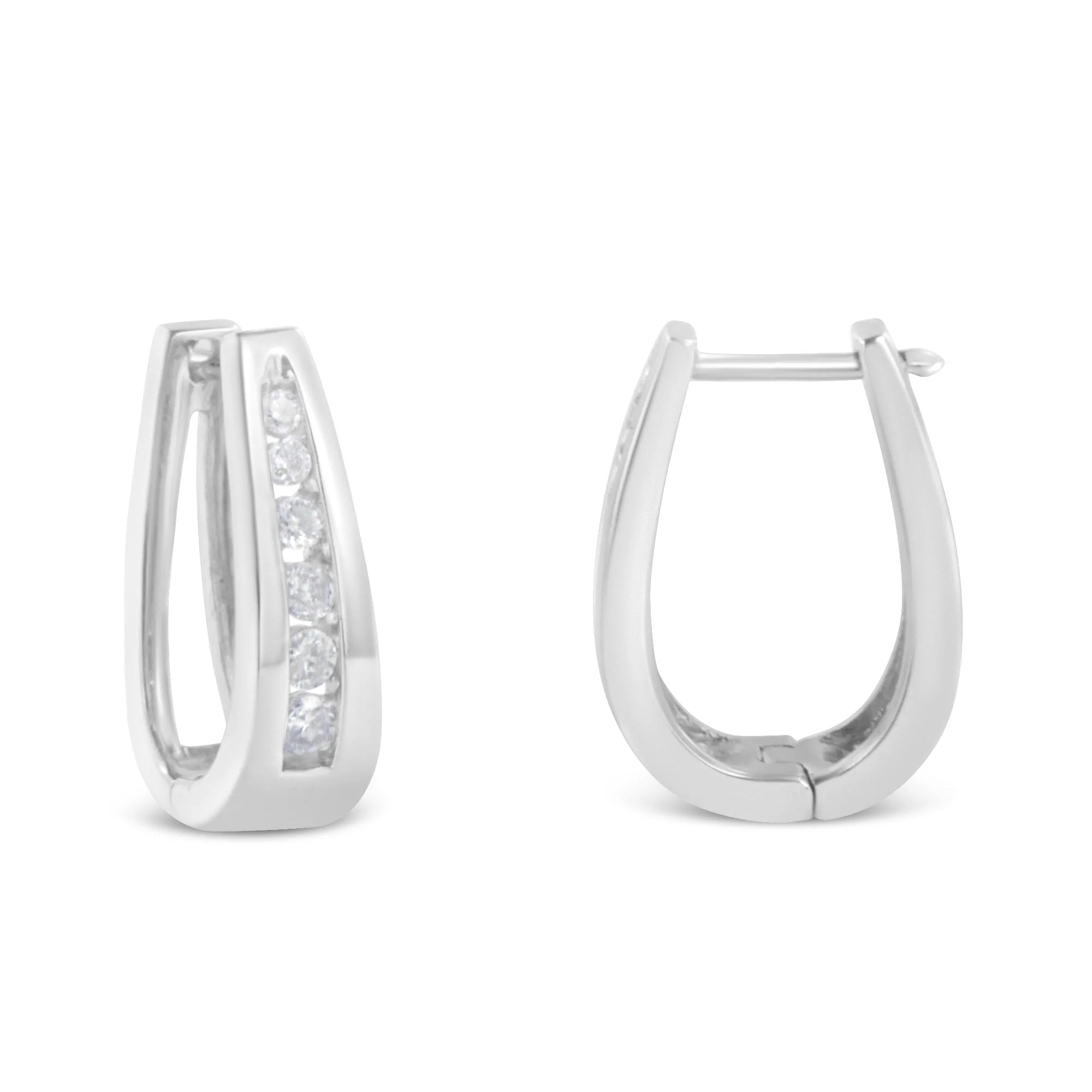 14k White Gold 1/4 Cttw Channel-Set Brilliant Round-Cut Diamond Hoop Earrings (I-J Color, I2-I3 Clarity) - Image 2