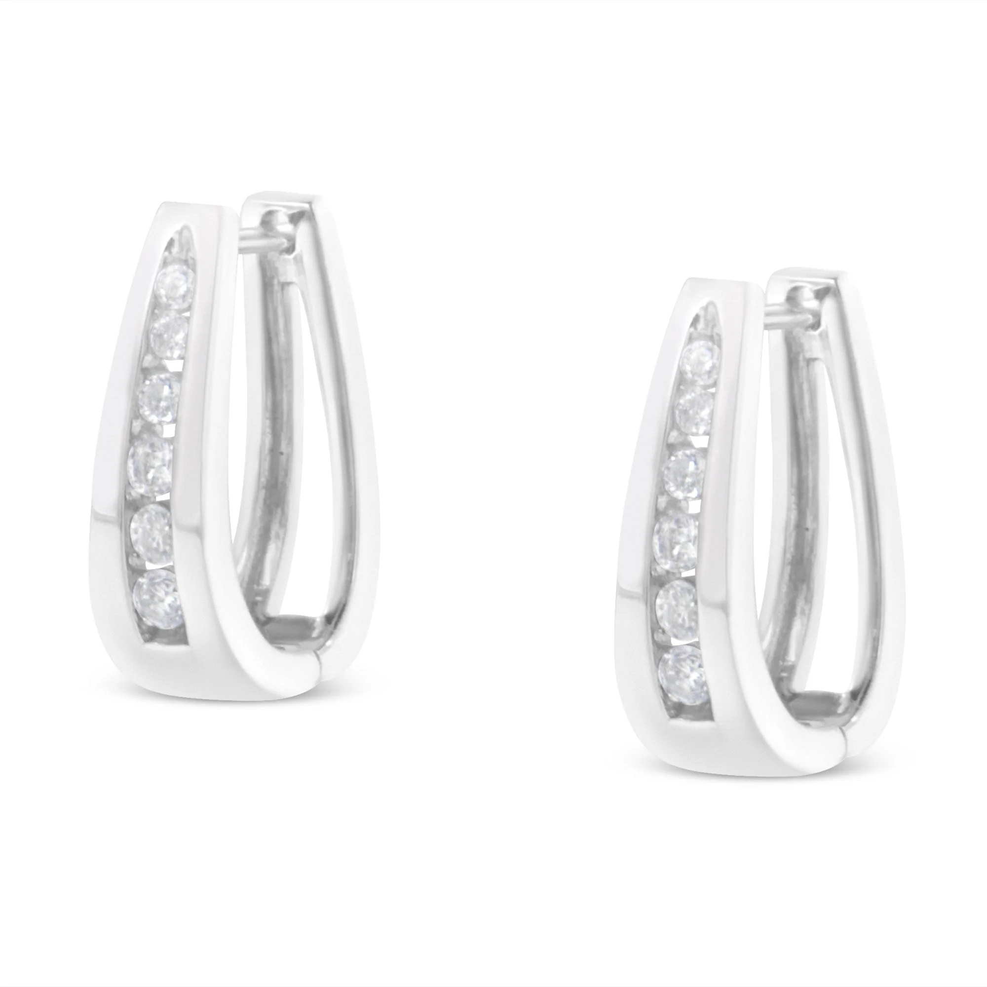 14k White Gold 1/4 Cttw Channel-Set Brilliant Round-Cut Diamond Hoop Earrings (I-J Color, I2-I3 Clarity) - Image 3