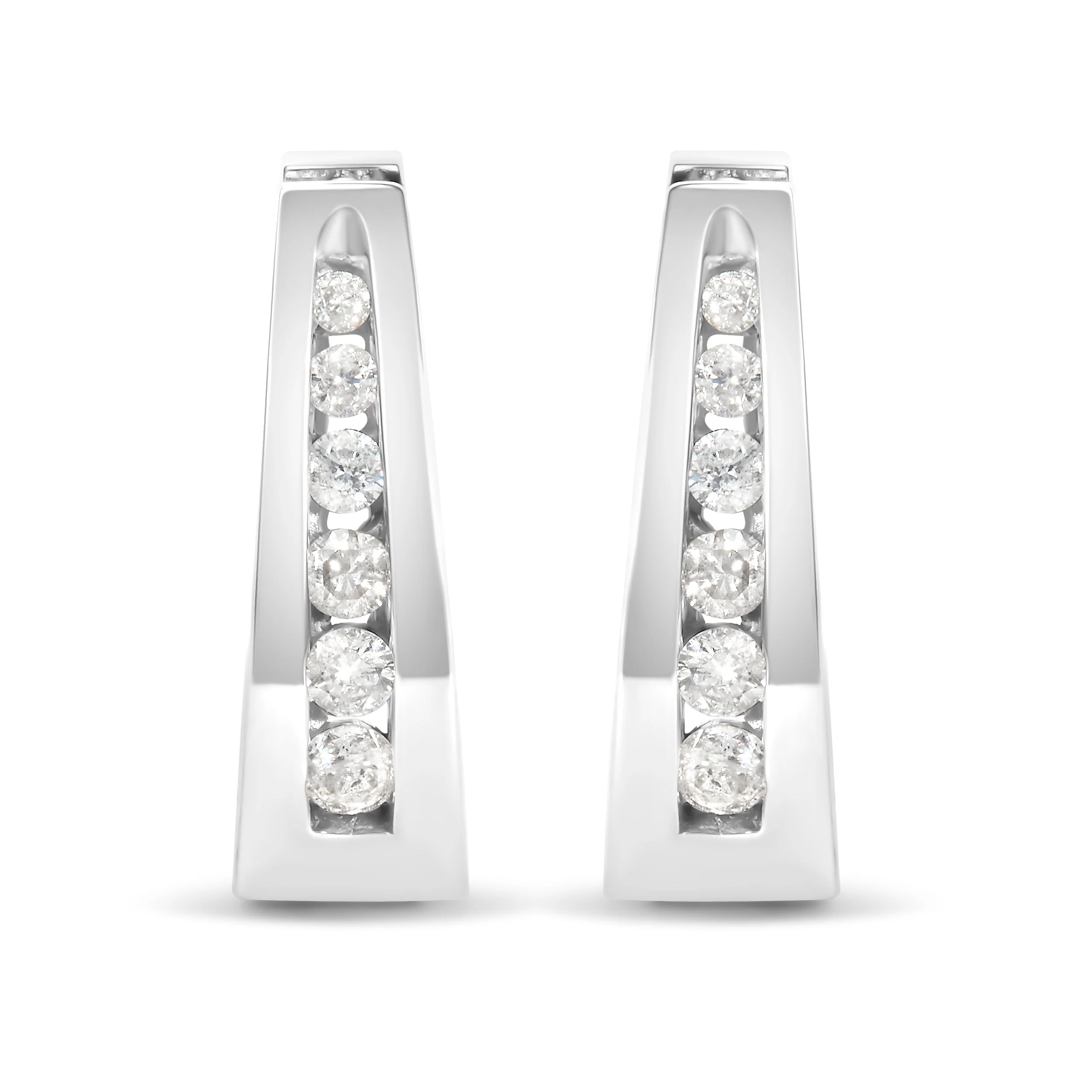 14k White Gold 1/4 Cttw Channel-Set Brilliant Round-Cut Diamond Hoop Earrings (I-J Color, I2-I3 Clarity) - Image 4