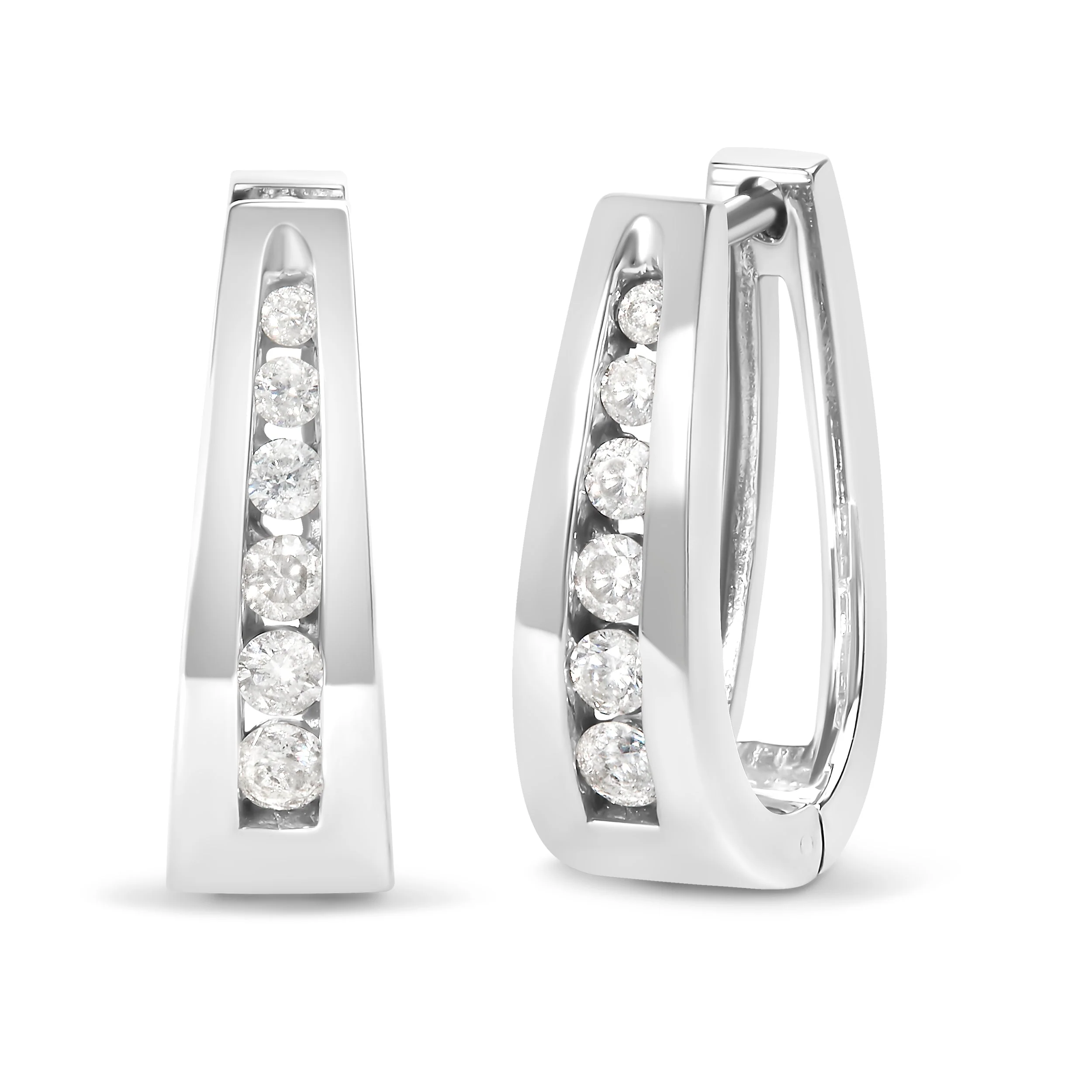 14k White Gold 1/4 Cttw Channel-Set Brilliant Round-Cut Diamond Hoop Earrings (I-J Color, I2-I3 Clarity) - Image 5