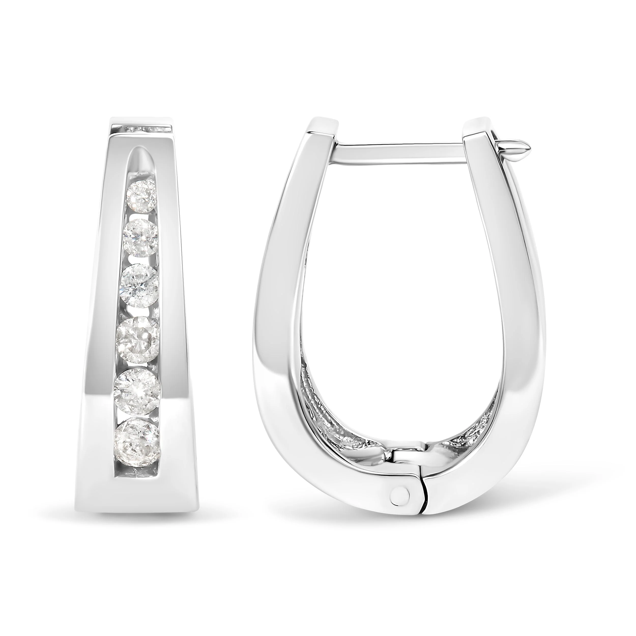 14k White Gold 1/4 Cttw Channel-Set Brilliant Round-Cut Diamond Hoop Earrings (I-J Color, I2-I3 Clarity) - Image 6