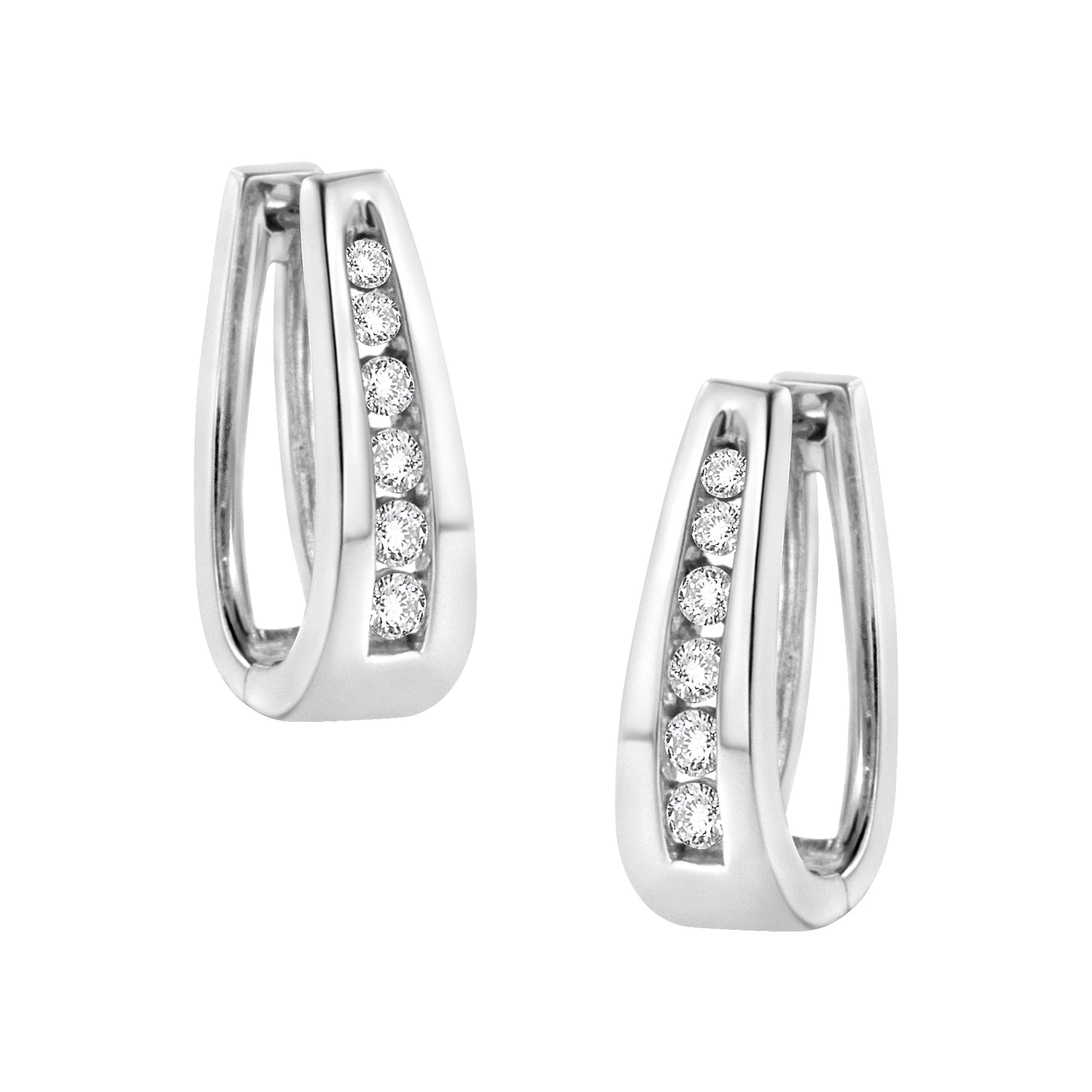 14k White Gold 1/4 Cttw Channel-Set Brilliant Round-Cut Diamond Hoop Earrings (I-J Color, I2-I3 Clarity) - Image 7