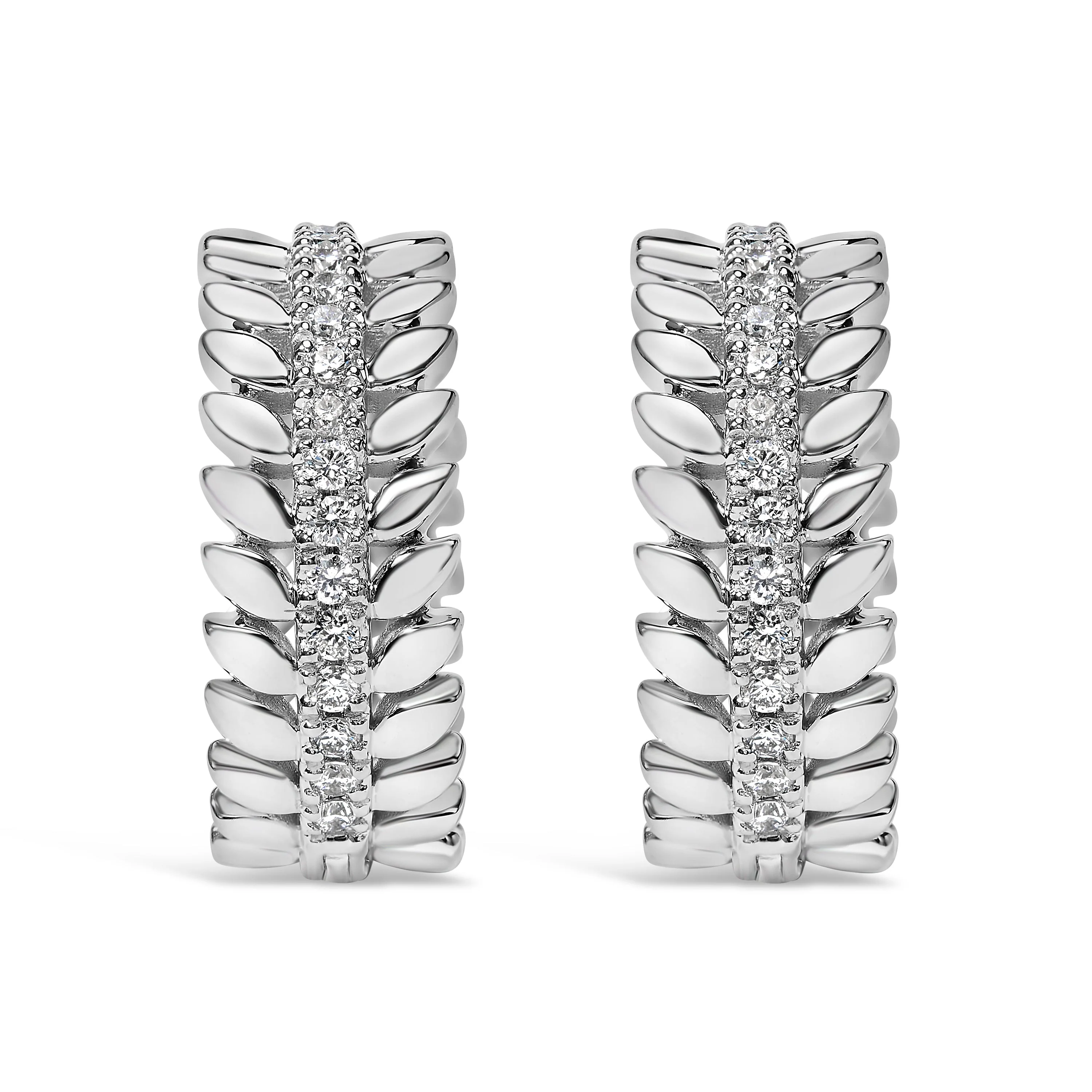 14K White Gold 1/4 Cttw Lab Grown Diamond Leafy Wreath Hoop Earrings (F-G Color, VS1-VS2 Clarity) - Image 2