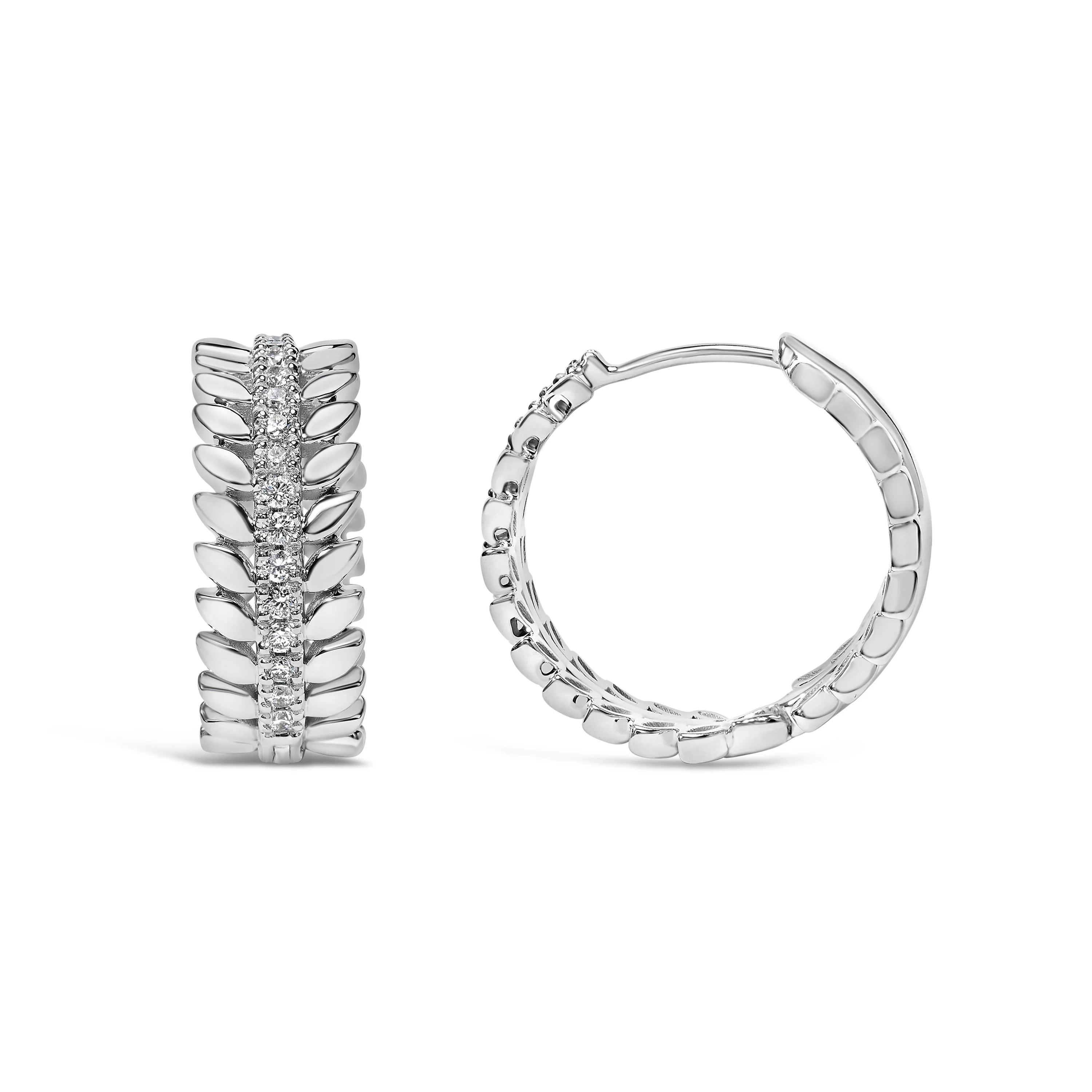 14K White Gold 1/4 Cttw Lab Grown Diamond Leafy Wreath Hoop Earrings (F-G Color, VS1-VS2 Clarity) - Image 3