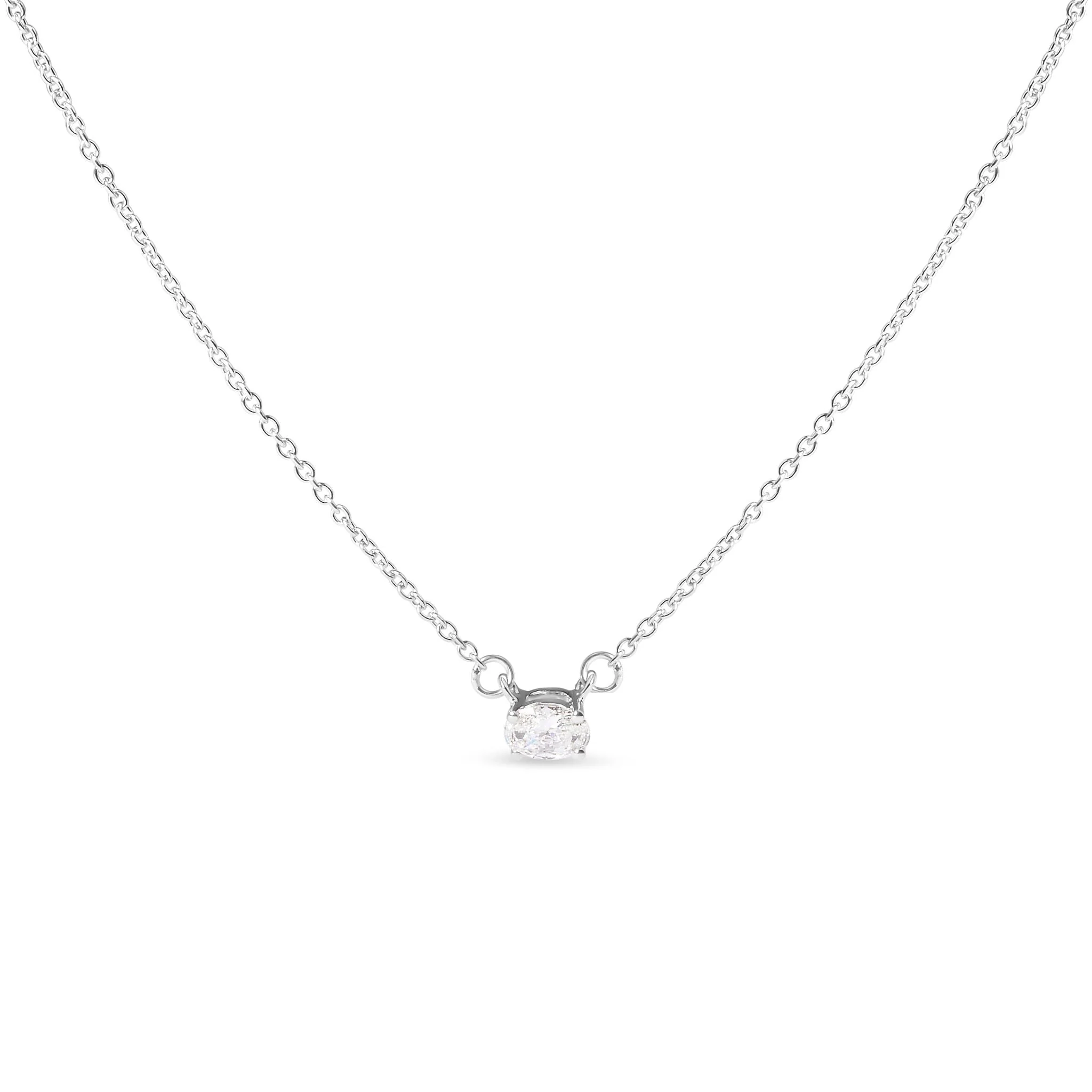 14K White Gold 1/4 Cttw Lab Grown Oval Solitaire Diamond East West 18" Pendant Necklace (G-H Color, VS2-SI1 Clarity) - Image 5
