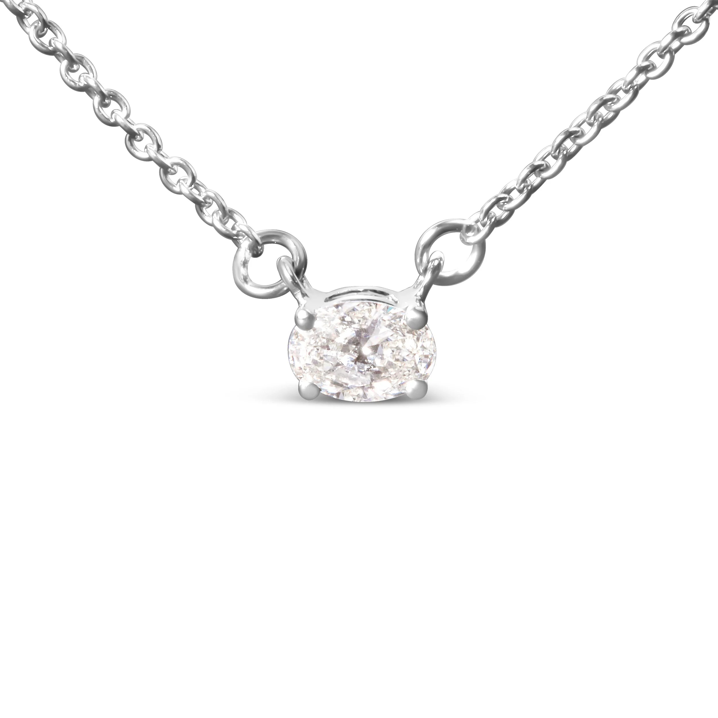 14K White Gold 1/4 Cttw Lab Grown Oval Solitaire Diamond East West 18" Pendant Necklace (G-H Color, VS2-SI1 Clarity) - Image 6