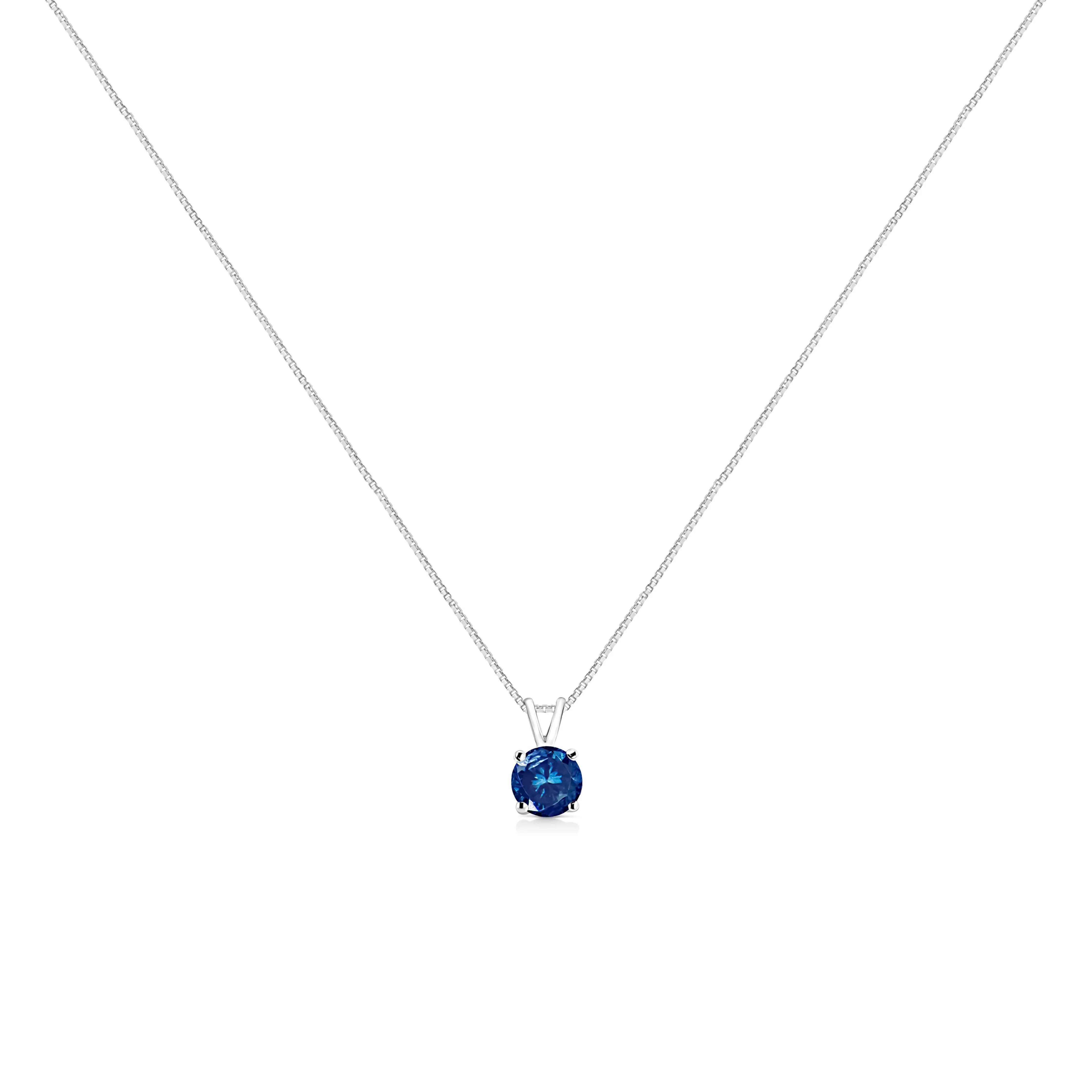 14K White Gold 1/4 Cttw Round Brilliant Cut Lab Grown Blue Diamond 4-Prong Solitaire Pendant Necklace (Blue Color, VVS2-VS1 Clarity) - 18" - Image 2