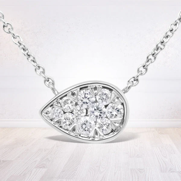 14K White Gold 1/4 Cttw Round Diamond Composite Teardrop Shape 18" Pendant Necklace - (G-H Color, SI2-I1 Clarity)