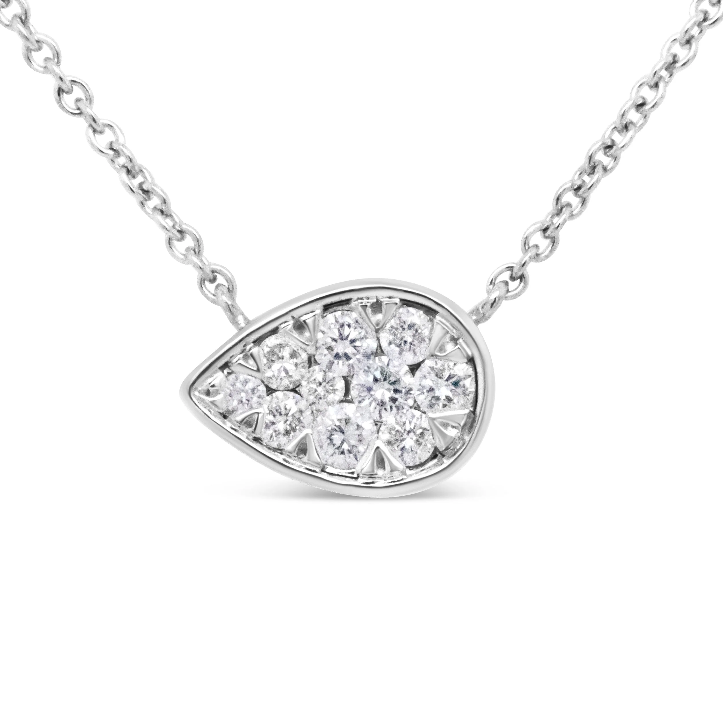 14K White Gold 1/4 Cttw Round Diamond Composite Teardrop Shape 18" Pendant Necklace - (G-H Color, SI2-I1 Clarity) - Image 2