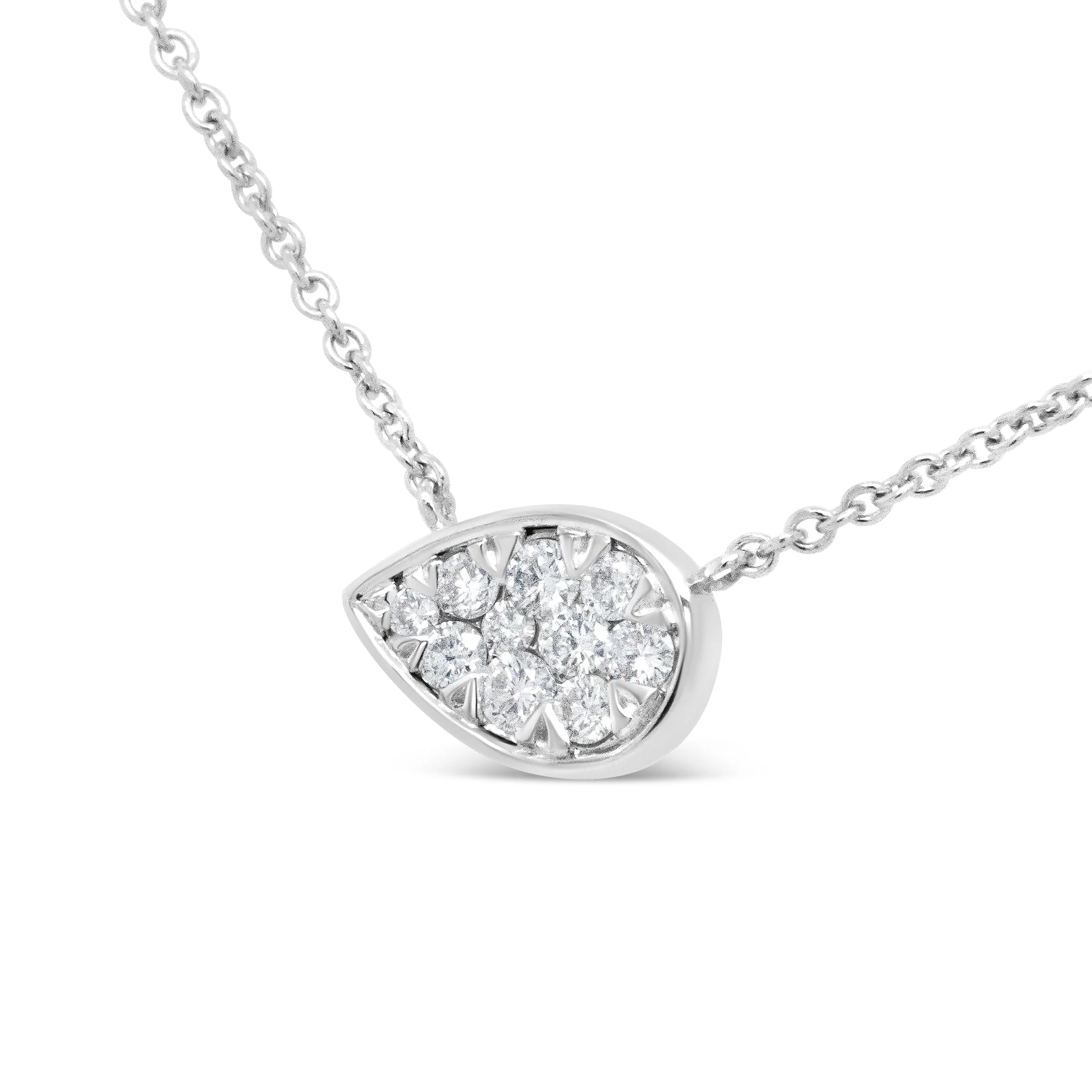 14K White Gold 1/4 Cttw Round Diamond Composite Teardrop Shape 18" Pendant Necklace - (G-H Color, SI2-I1 Clarity) - Image 3
