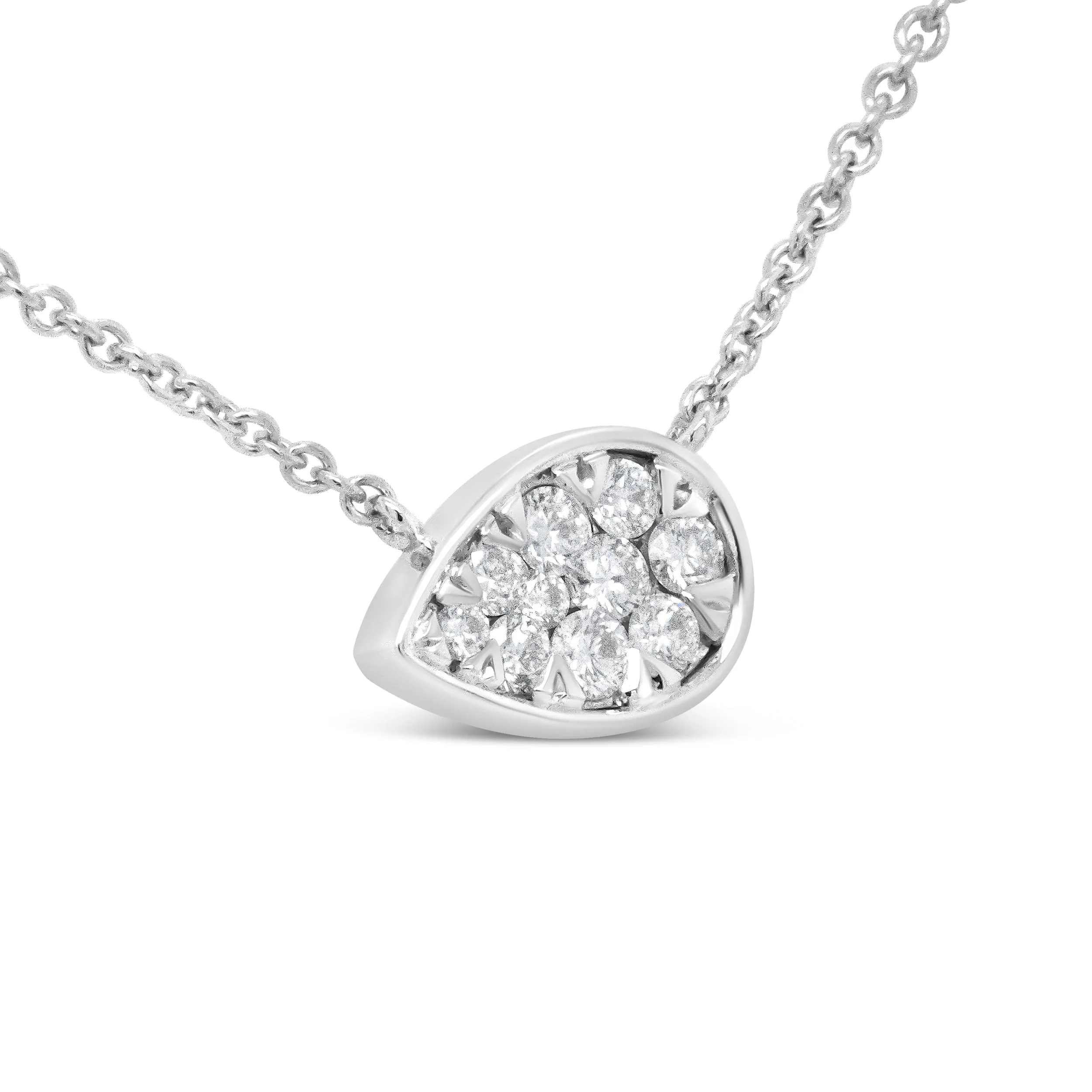 14K White Gold 1/4 Cttw Round Diamond Composite Teardrop Shape 18" Pendant Necklace - (G-H Color, SI2-I1 Clarity) - Image 7