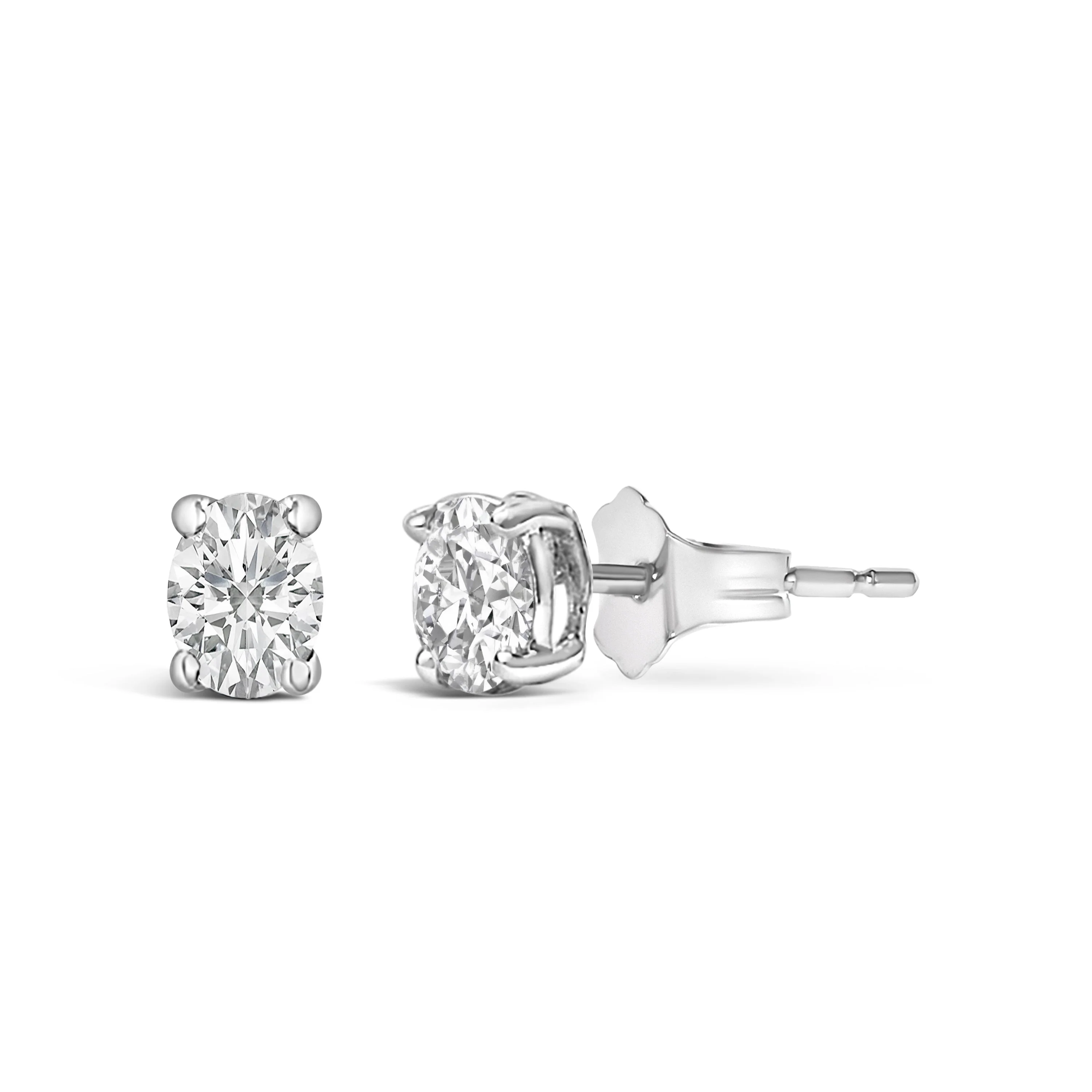 14K White Gold 1/4 Ctw Oval Lab-Grown Diamond Solitaire Stud Earrings - Image 2