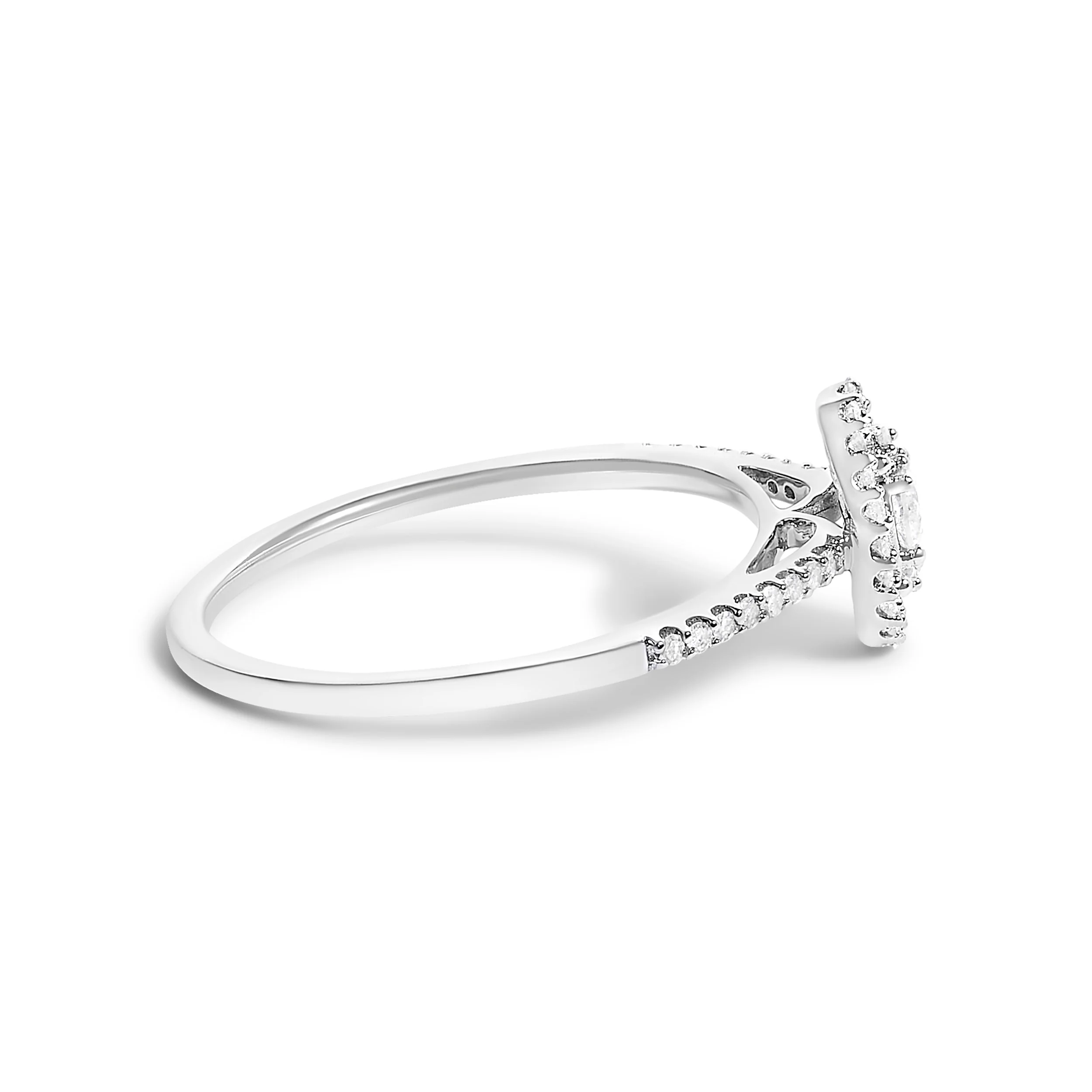 14K White Gold 1/5 Cttw Diamond Oval Shape With Halo Engagement Ring (H-I Color, I1-I2 Clarity) - Size 7 - Image 2
