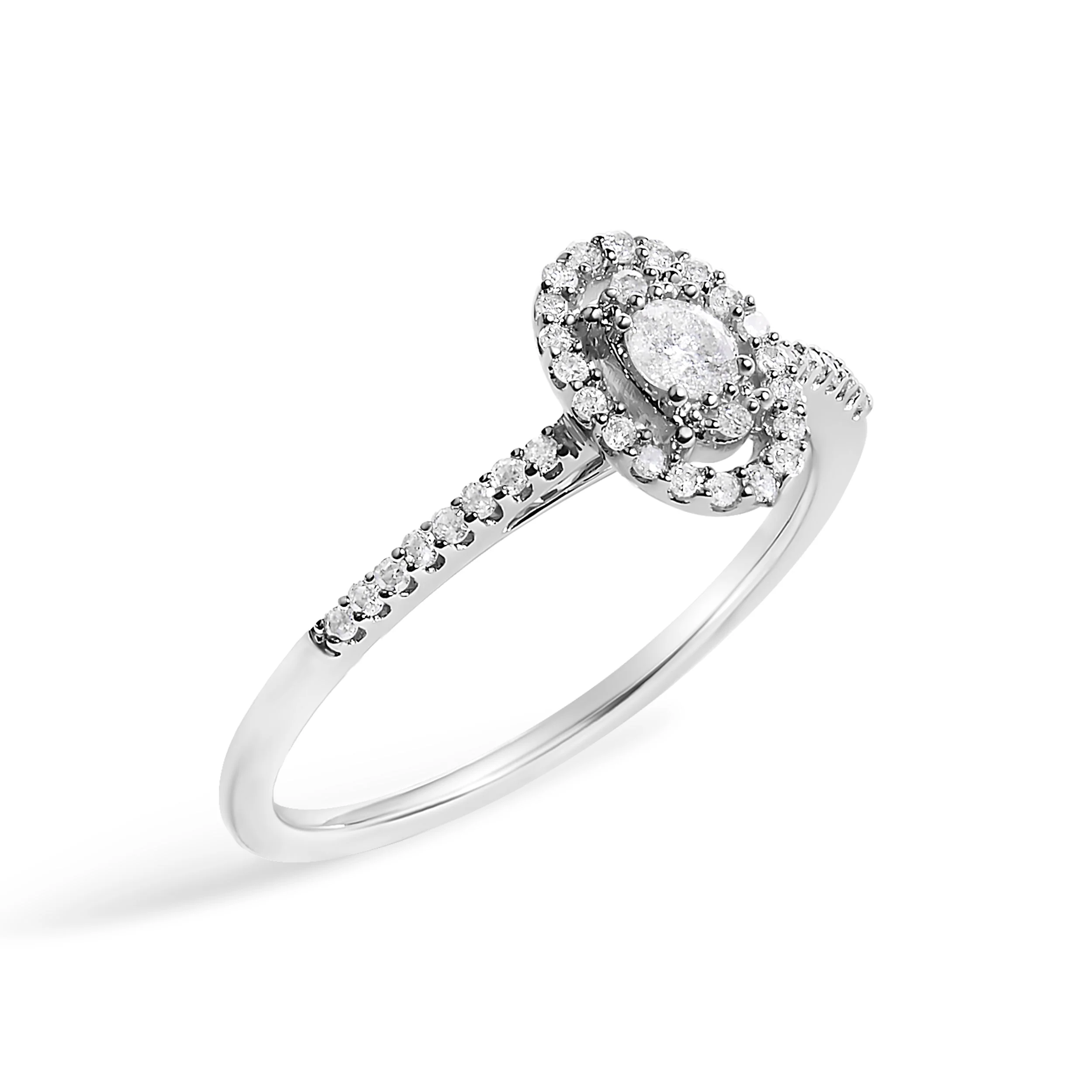 14K White Gold 1/5 Cttw Diamond Oval Shape With Halo Engagement Ring (H-I Color, I1-I2 Clarity) - Size 7 - Image 3