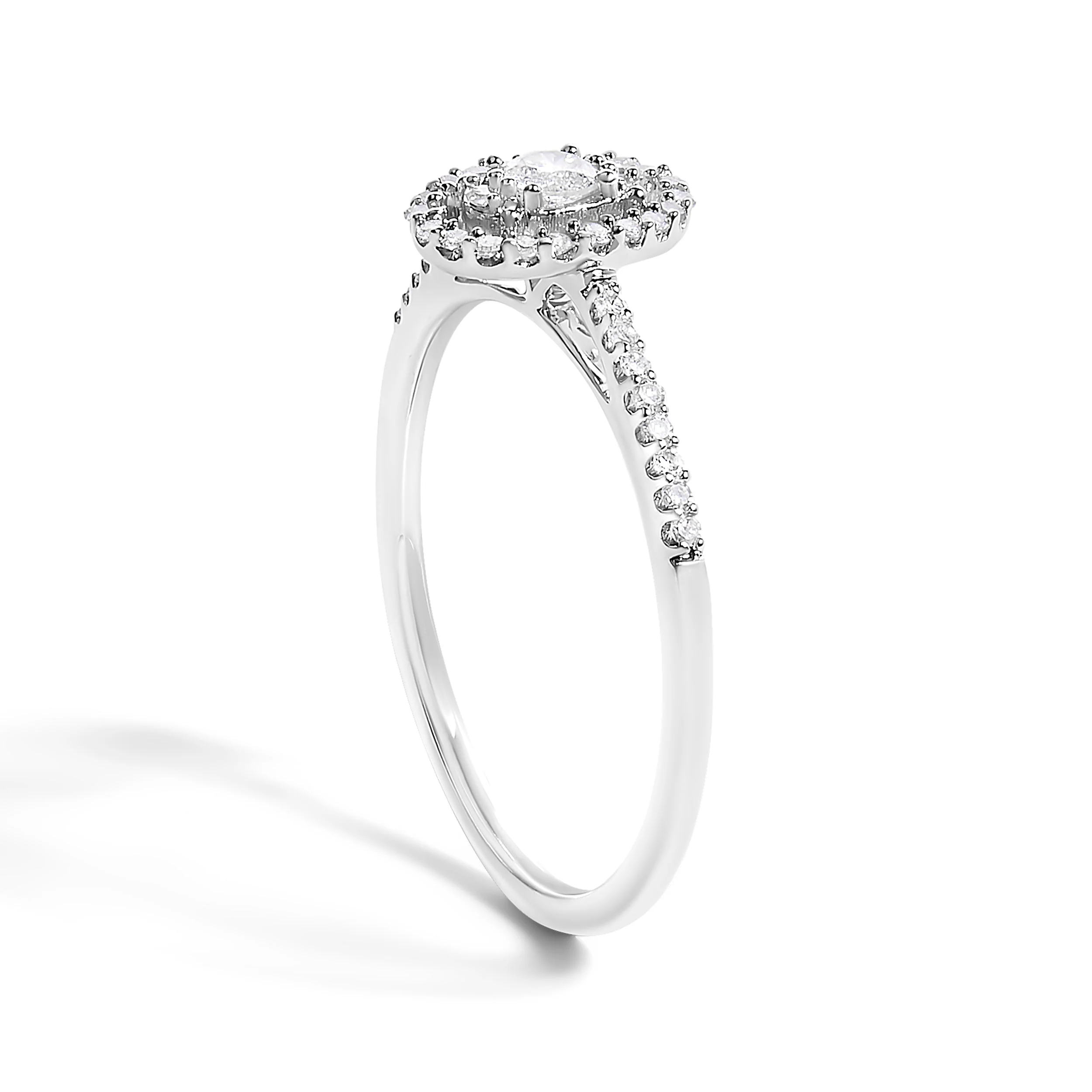 14K White Gold 1/5 Cttw Diamond Oval Shape With Halo Engagement Ring (H-I Color, I1-I2 Clarity) - Size 7 - Image 4