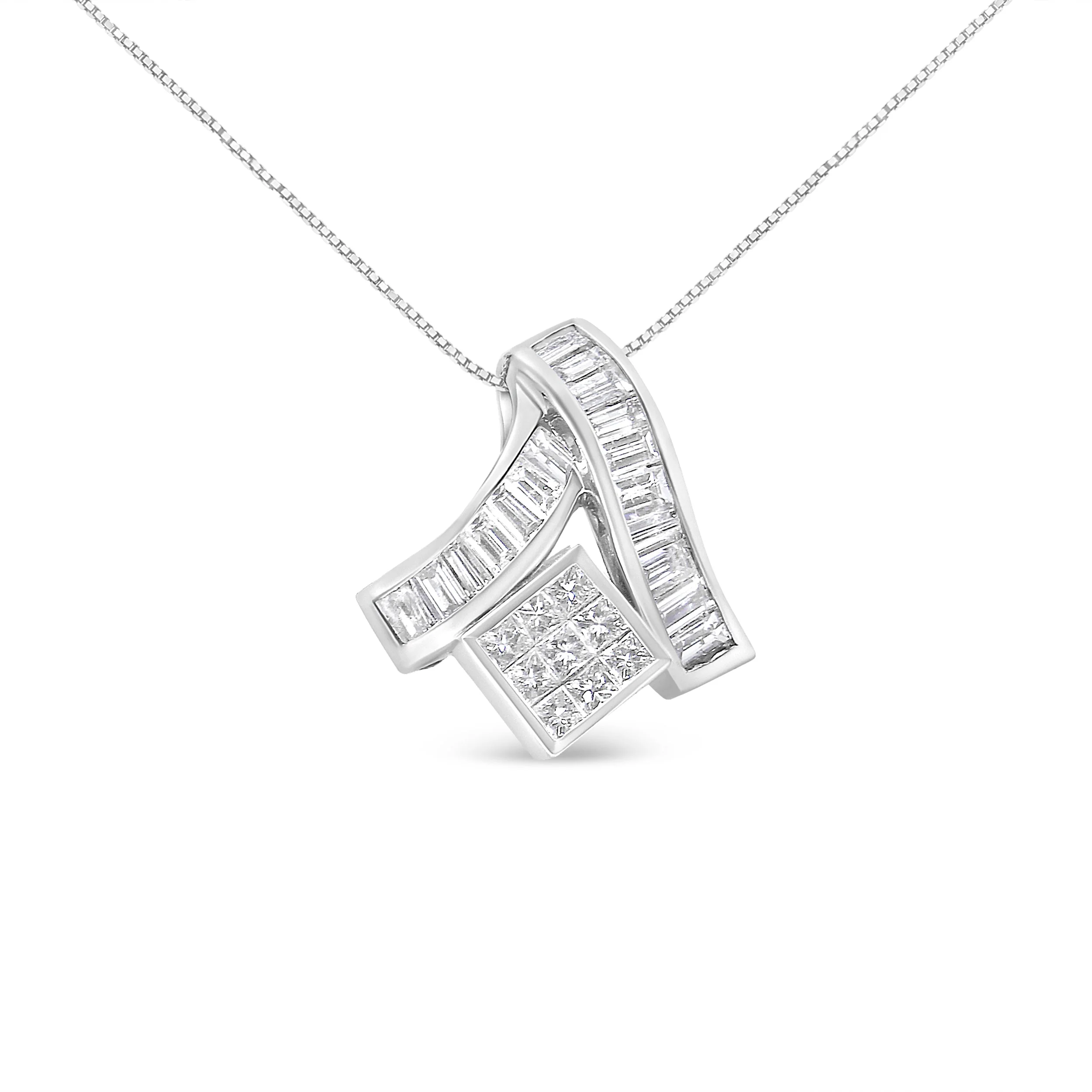 14K White Gold 1 7/8 cttw Princess and Baguette Cut Mixed Geometry Diamond Pendant Necklace (G-H, SI1-SI2) - Image 4