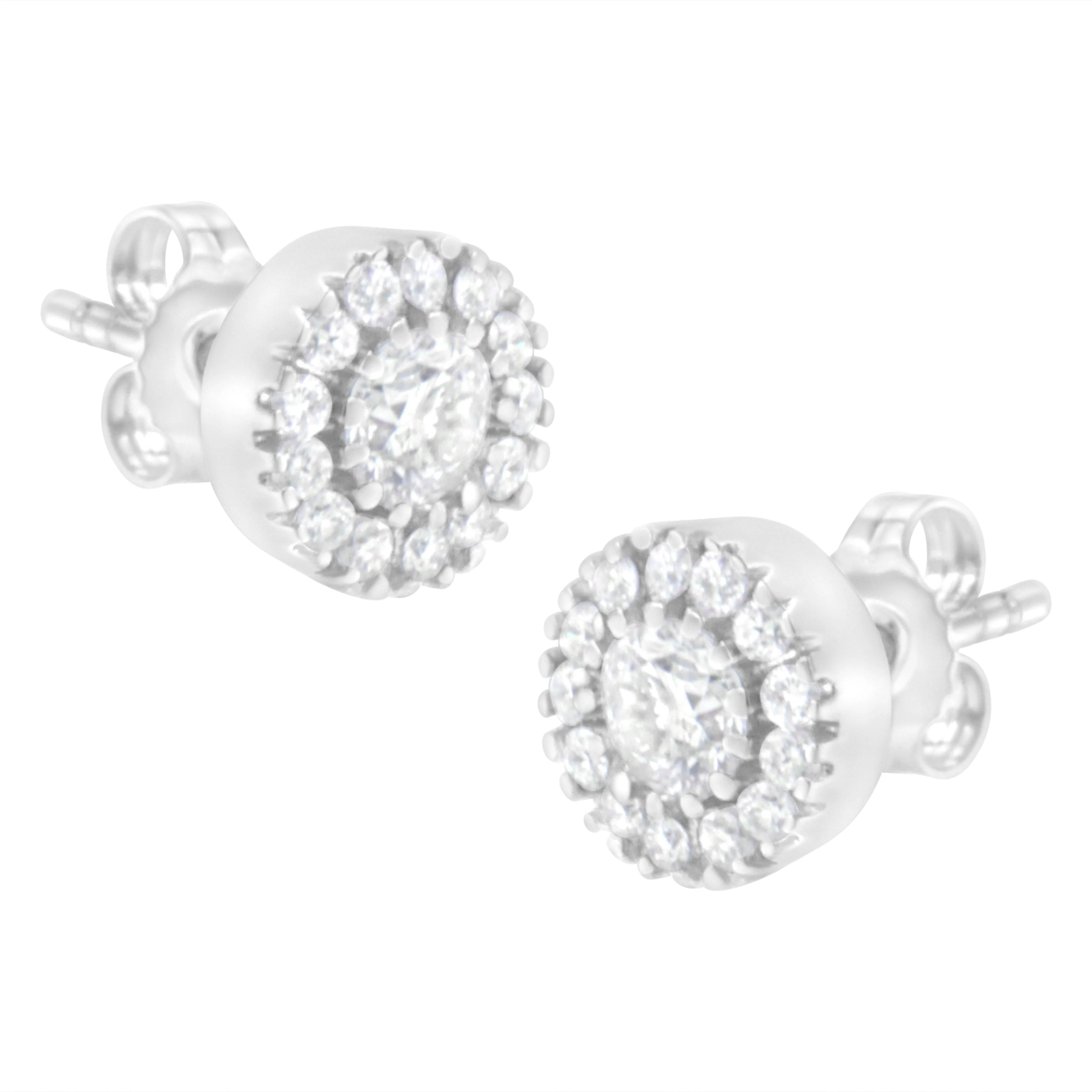 14k White Gold 1 cttw Diamond Halo Stud Earrings (I-J Clarity, I1-I2 Color) - Image 2