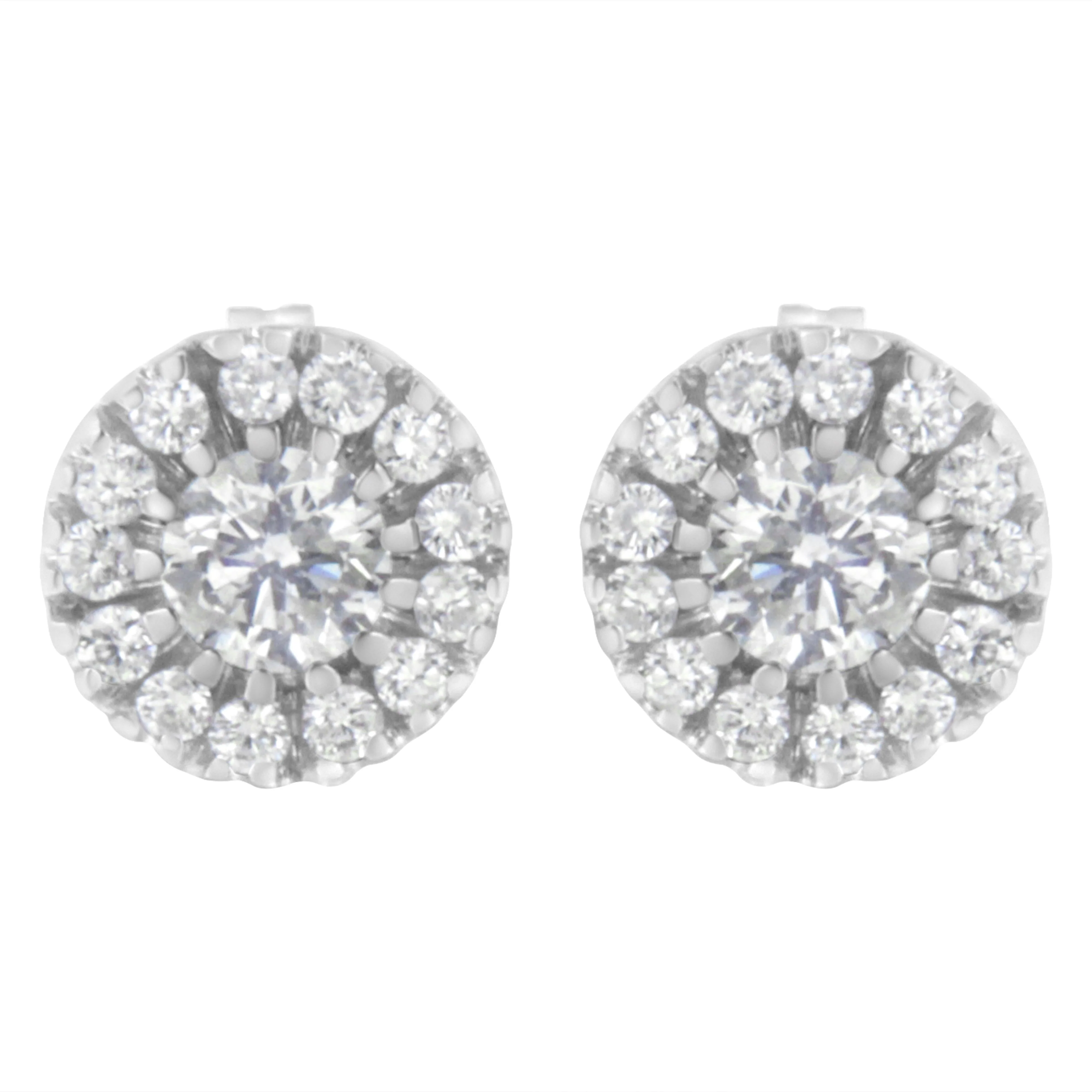 14k White Gold 1 cttw Diamond Halo Stud Earrings (I-J Clarity, I1-I2 Color) - Image 3