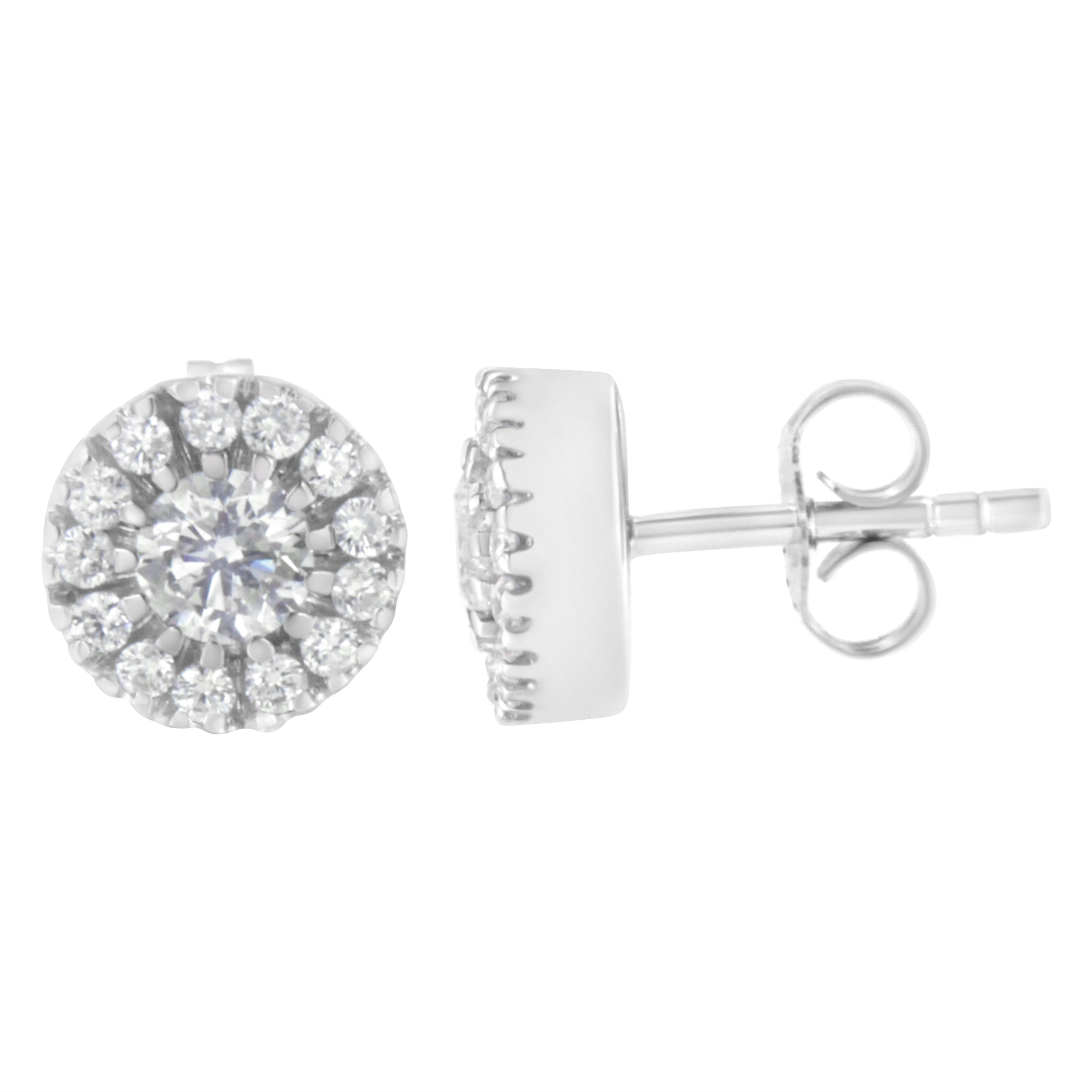14k White Gold 1 cttw Diamond Halo Stud Earrings (I-J Clarity, I1-I2 Color) - Image 5