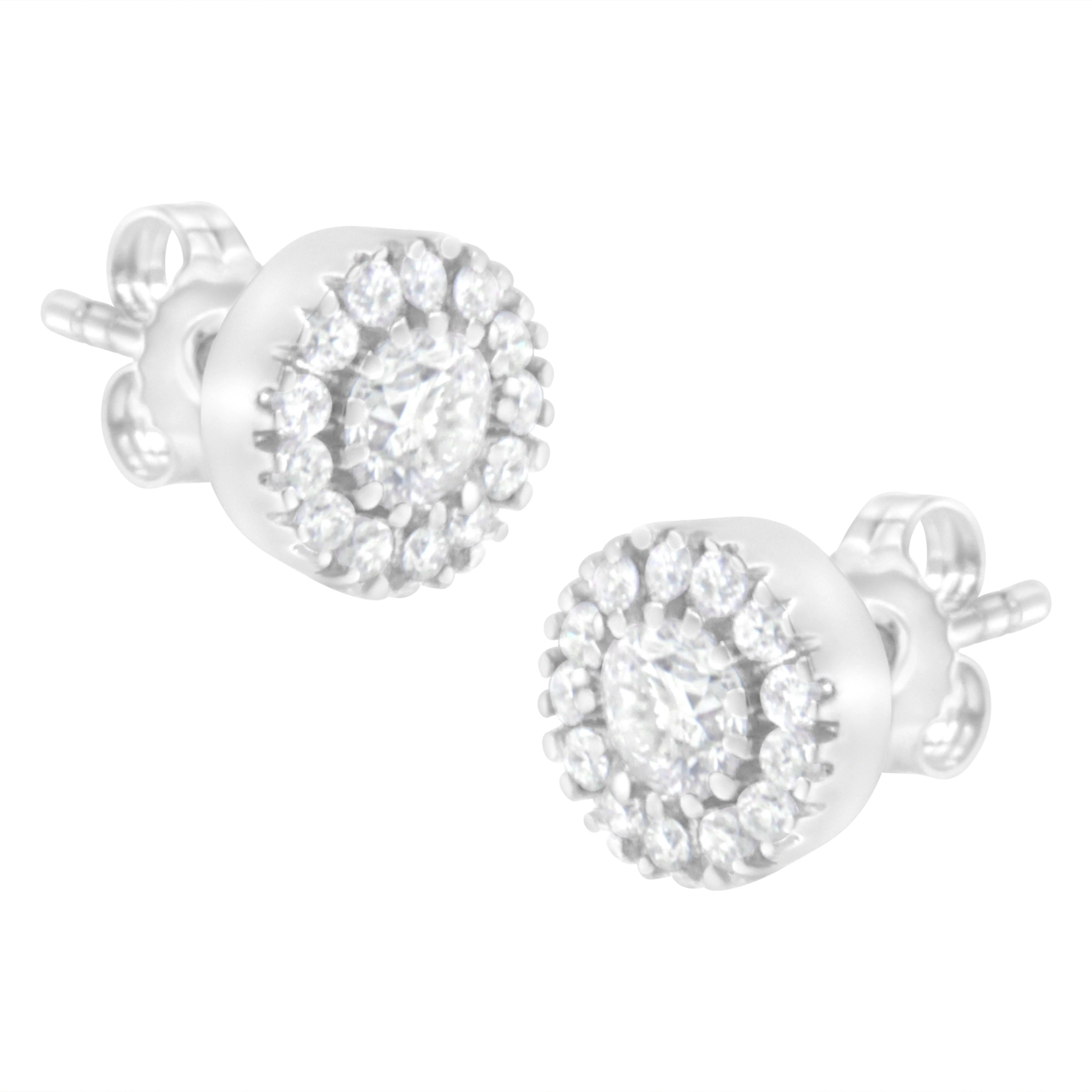 14k White Gold 1 cttw Diamond Halo Stud Earrings (I-J Clarity, I1-I2 Color) - Image 6