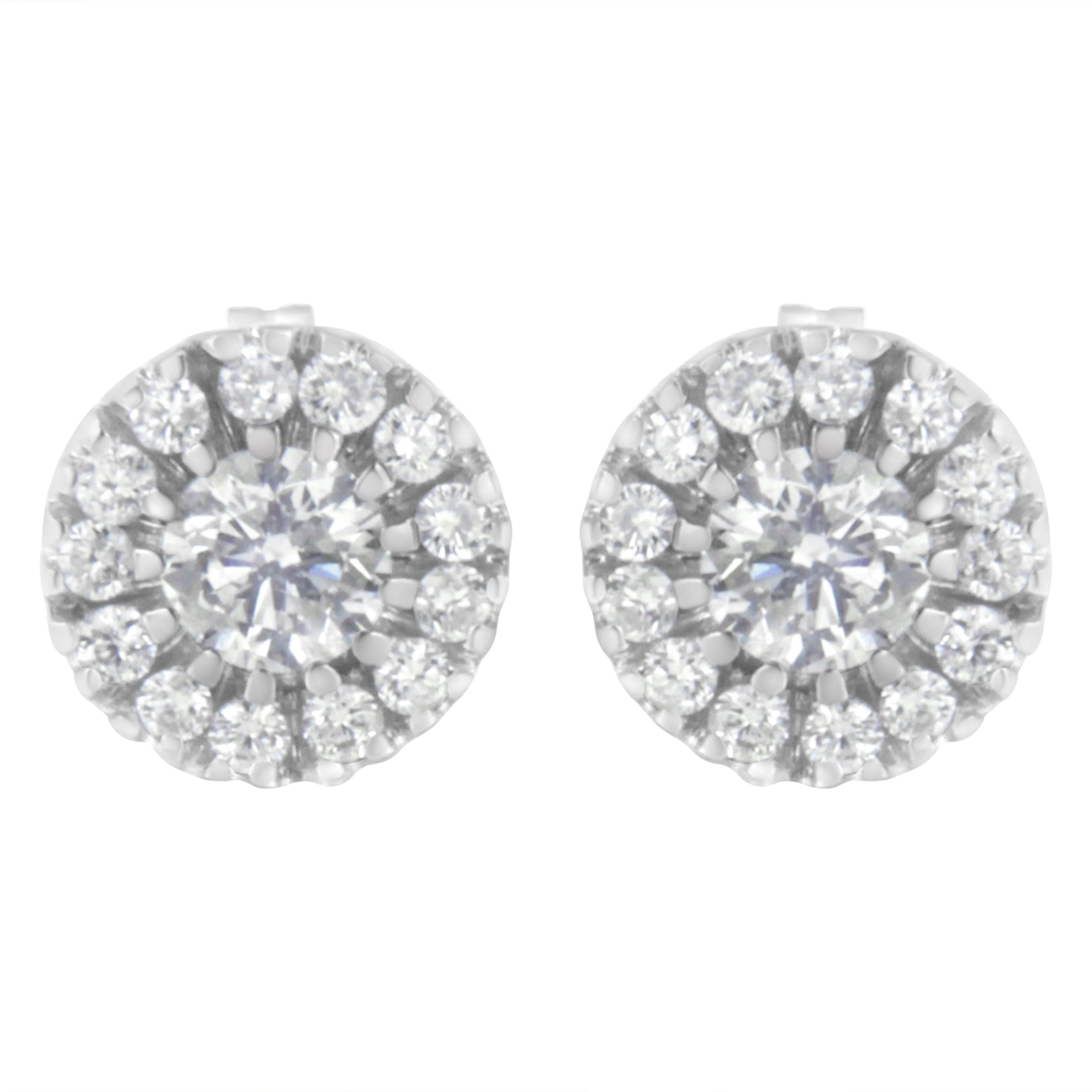 14k White Gold 1 cttw Diamond Halo Stud Earrings (I-J Clarity, I1-I2 Color) - Image 7