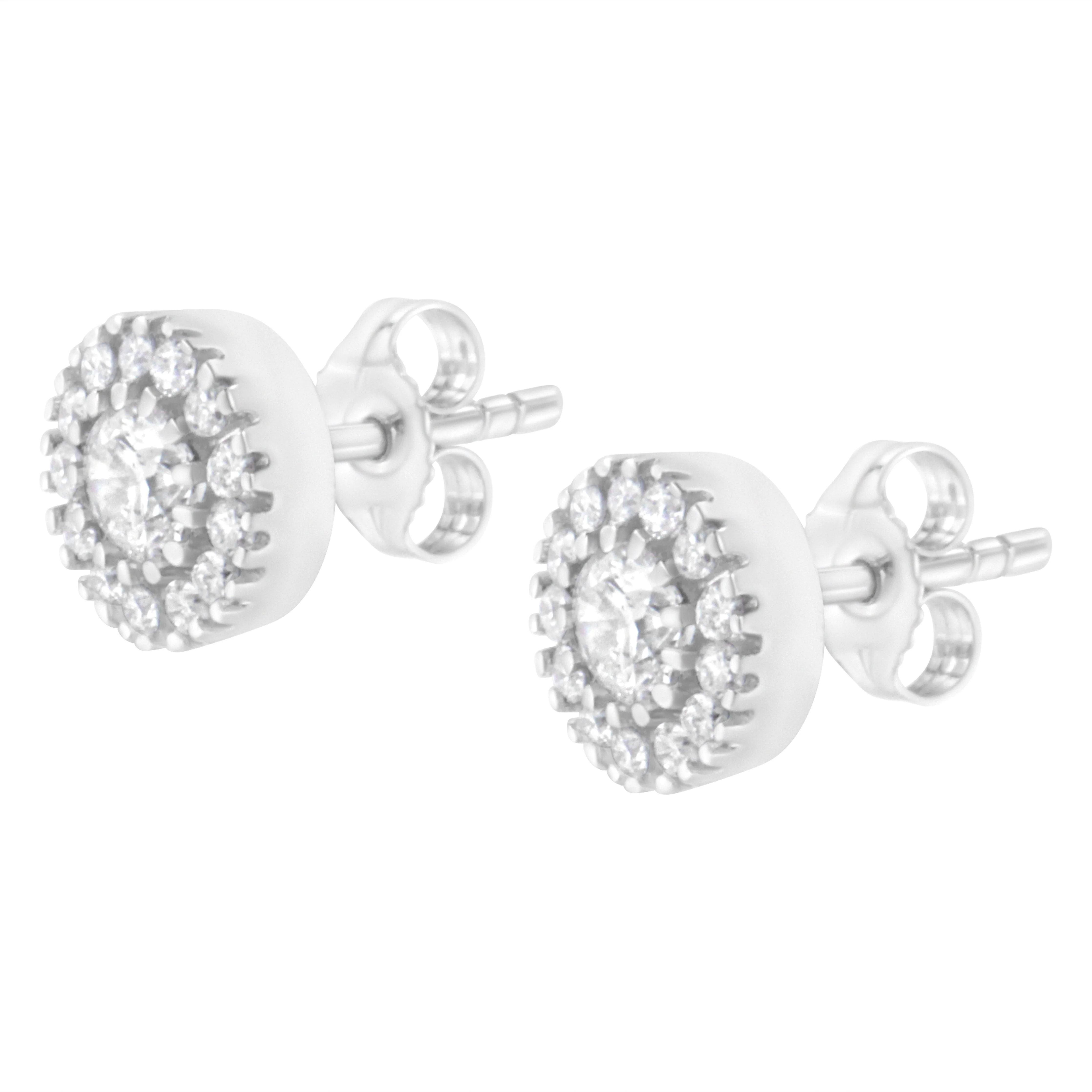 14k White Gold 1 cttw Diamond Halo Stud Earrings (I-J Clarity, I1-I2 Color) - Image 8