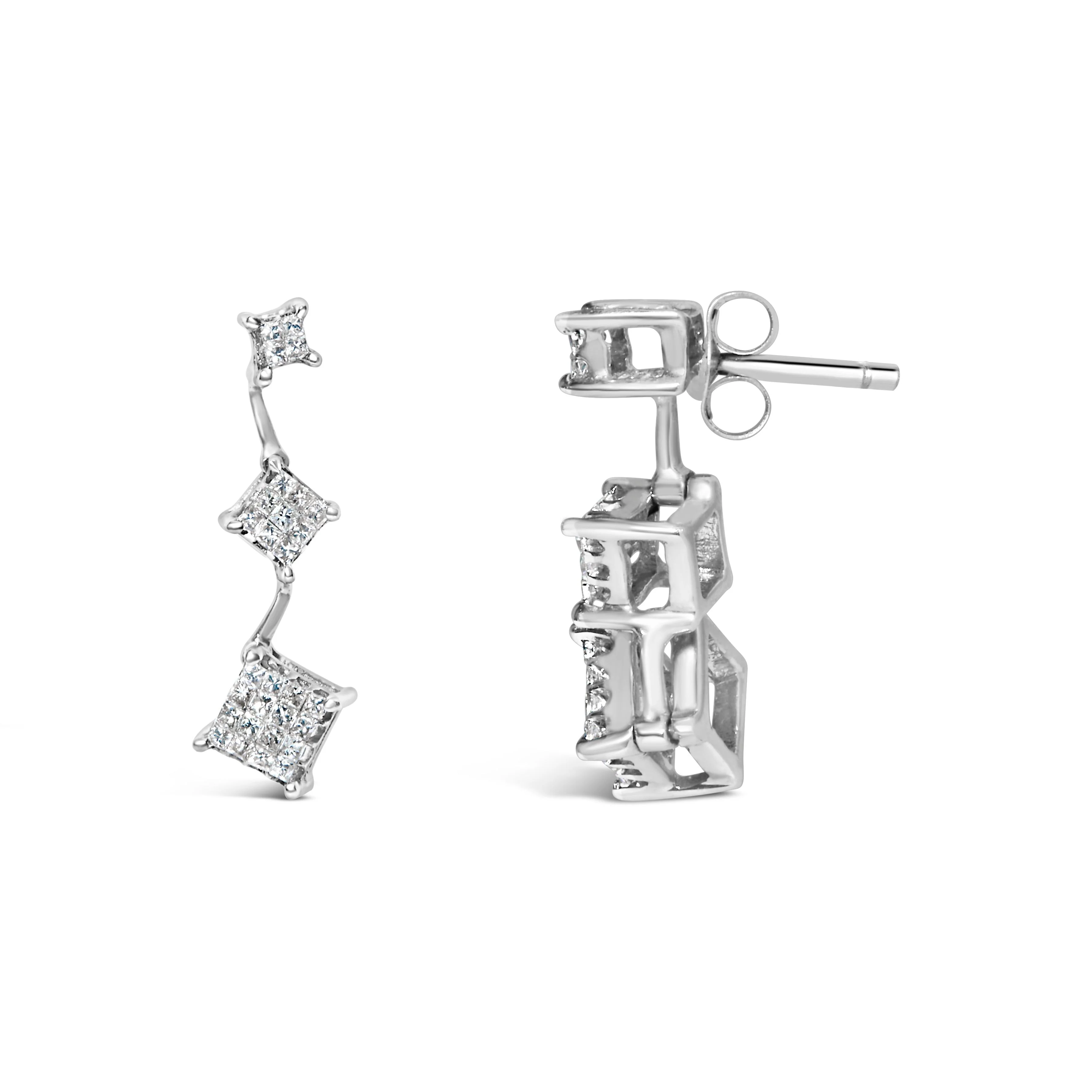 14K White Gold 1 cttw Princess Cut Diamond Earrings (G-H, VS1-VS2) - Image 6