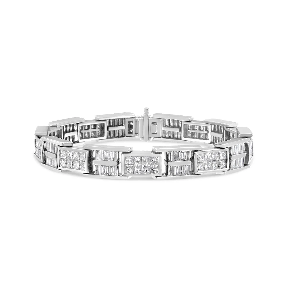 14K White Gold 10 5/8 Cttw Diamond Panel Link Bracelet - 7" Inches