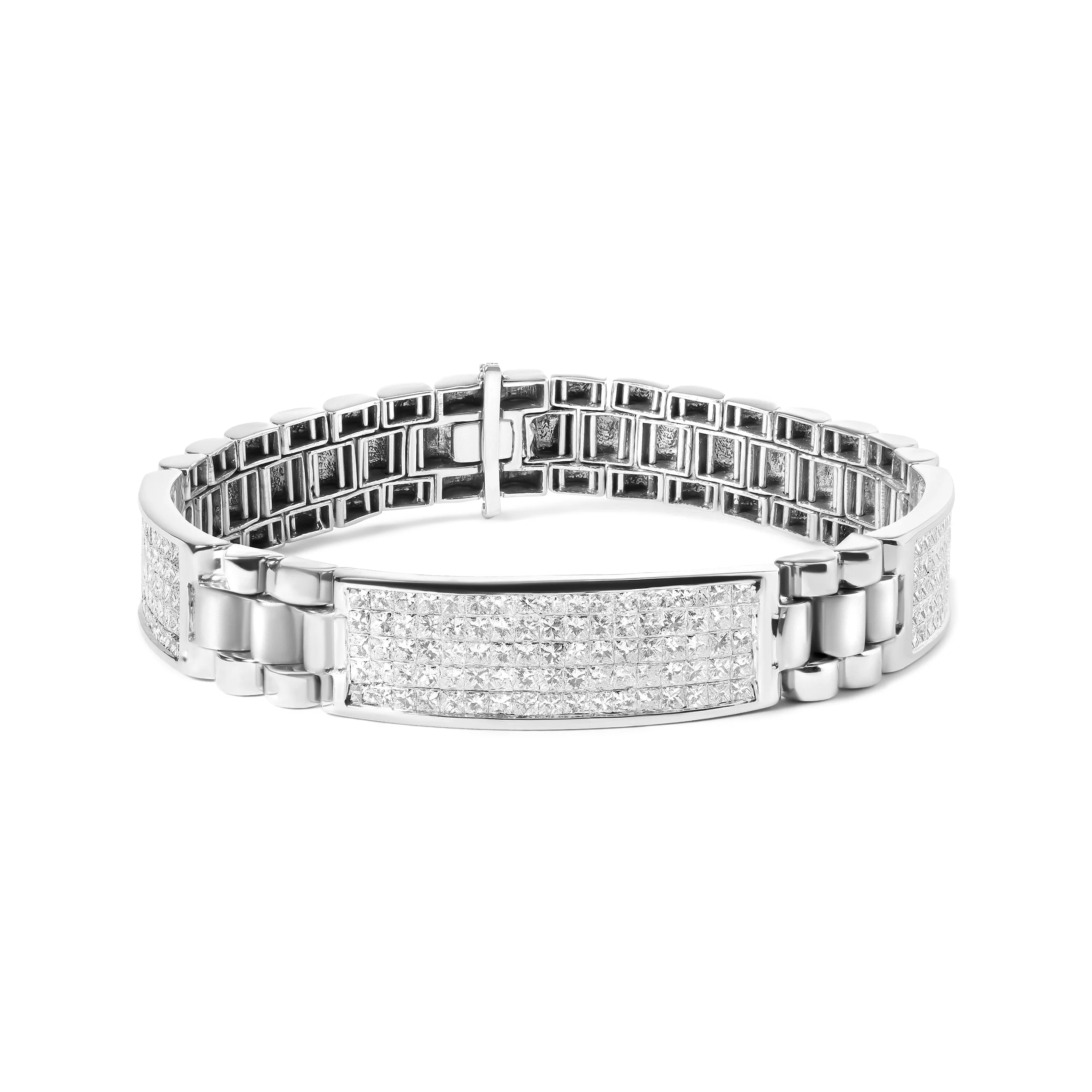 14K White Gold 12.0 Cttw Men's Invisible Set Princess Diamond Tennis Bracelet (G-H Color, VS1-VS2 Clarity) - Size 8.5" Inches - Image 5