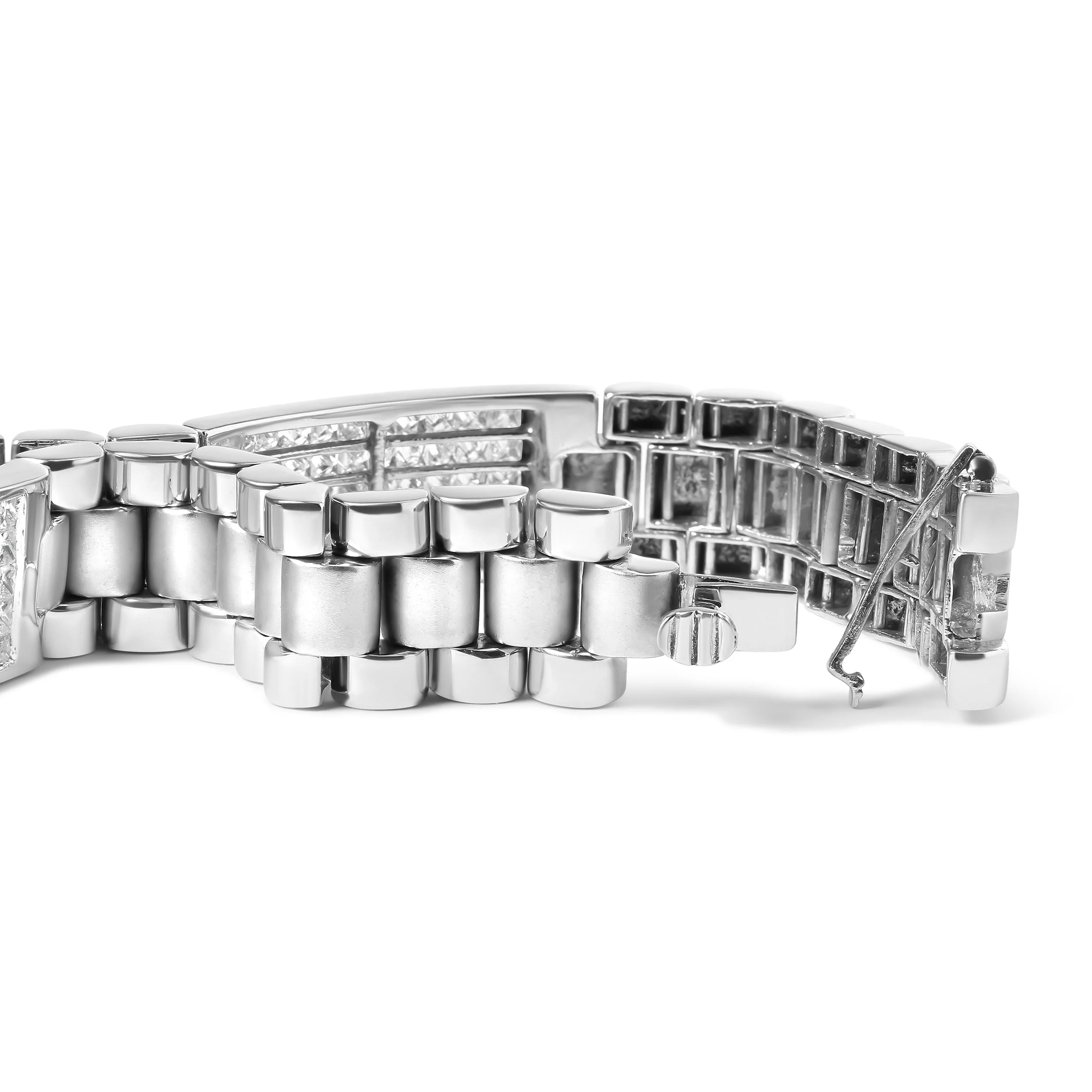 14K White Gold 12.0 Cttw Men's Invisible Set Princess Diamond Tennis Bracelet (G-H Color, VS1-VS2 Clarity) - Size 8.5" Inches - Image 6