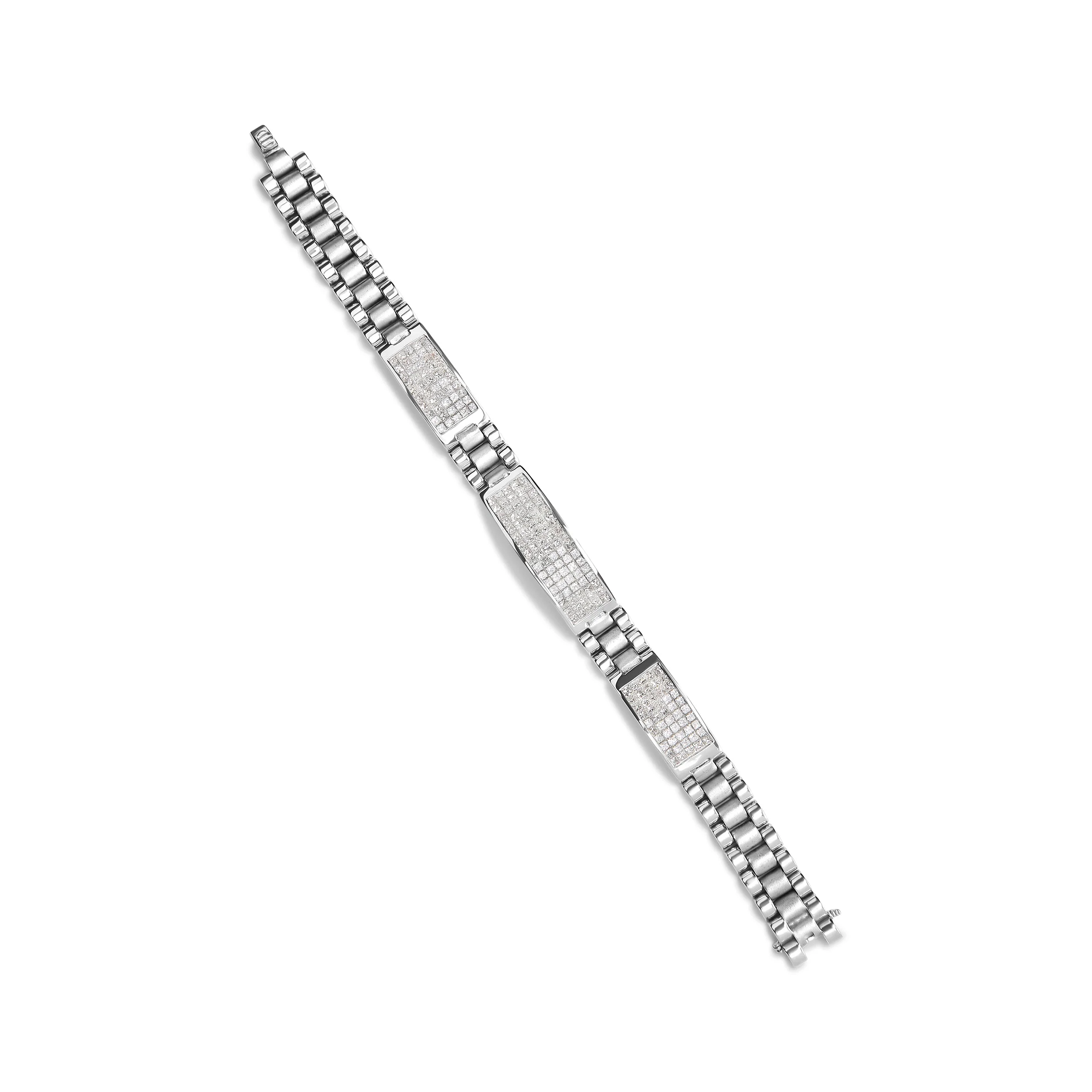 14K White Gold 12.0 Cttw Men's Invisible Set Princess Diamond Tennis Bracelet (G-H Color, VS1-VS2 Clarity) - Size 8.5" Inches - Image 8