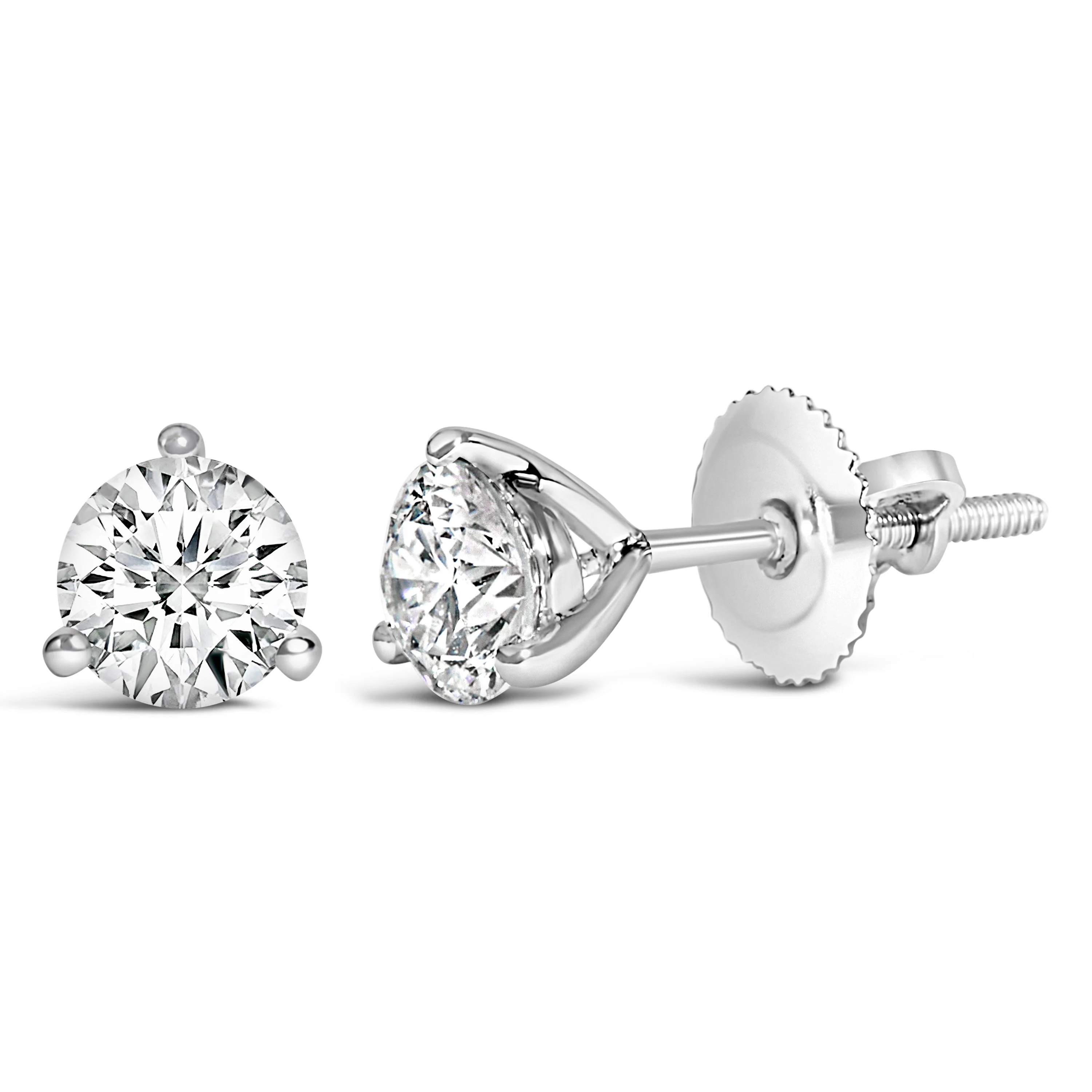 14K White Gold 2.0 Cttw 3-Prong Martini Set Brilliant Round-Cut Solitaire Lab Grown Diamond Screwback Stud Earrings (F-G Color, VS1-VS2 Clarity) - Image 2