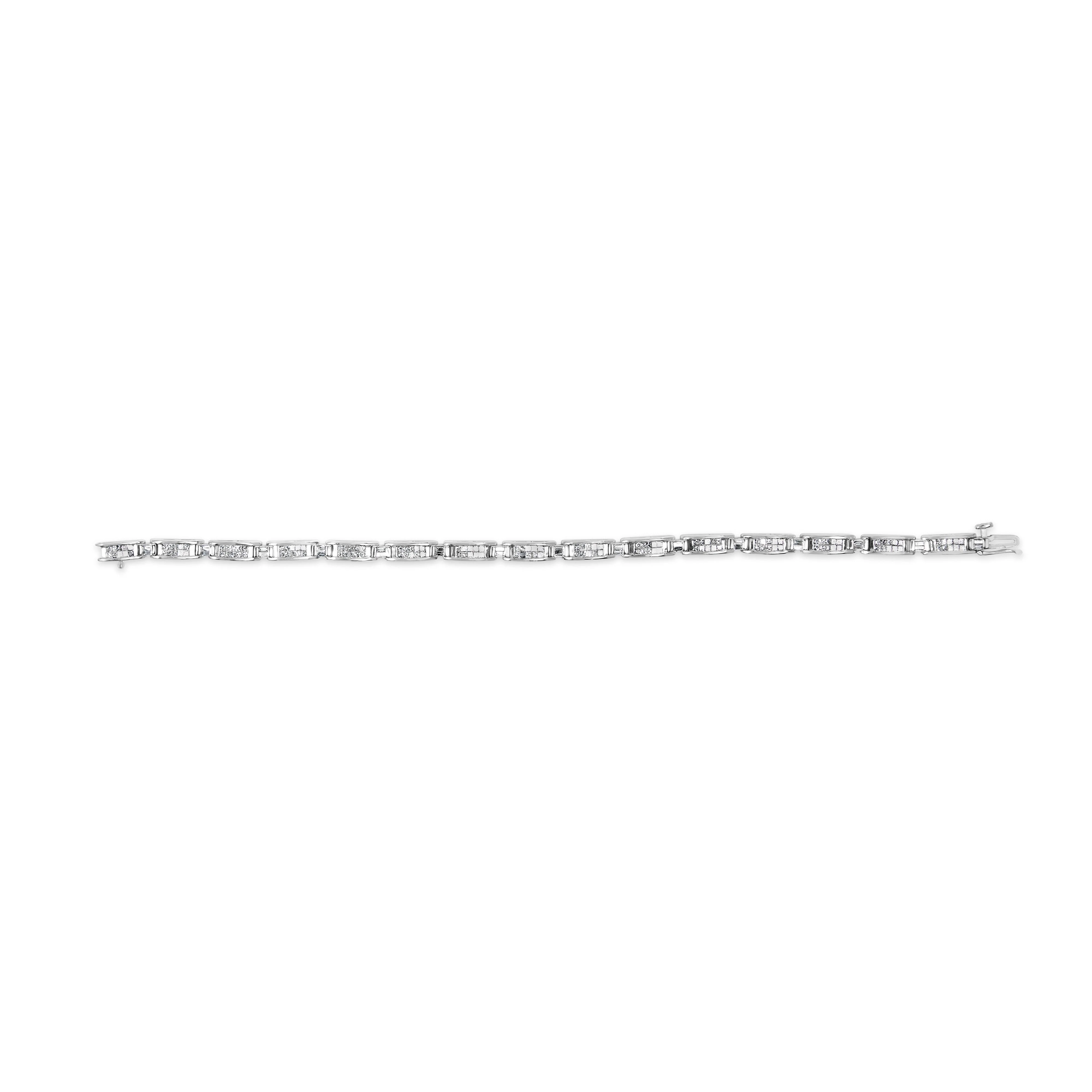 14K White Gold 2.0 Cttw Baguette and Princess-Cut Diamond Tennis Bracelet (H-I Color, SI1-SI2 Clarity) - 7" - Image 3
